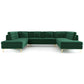 Green velvet sectional sofa with tufted back and gold legs, modern furniture by FredCo International
