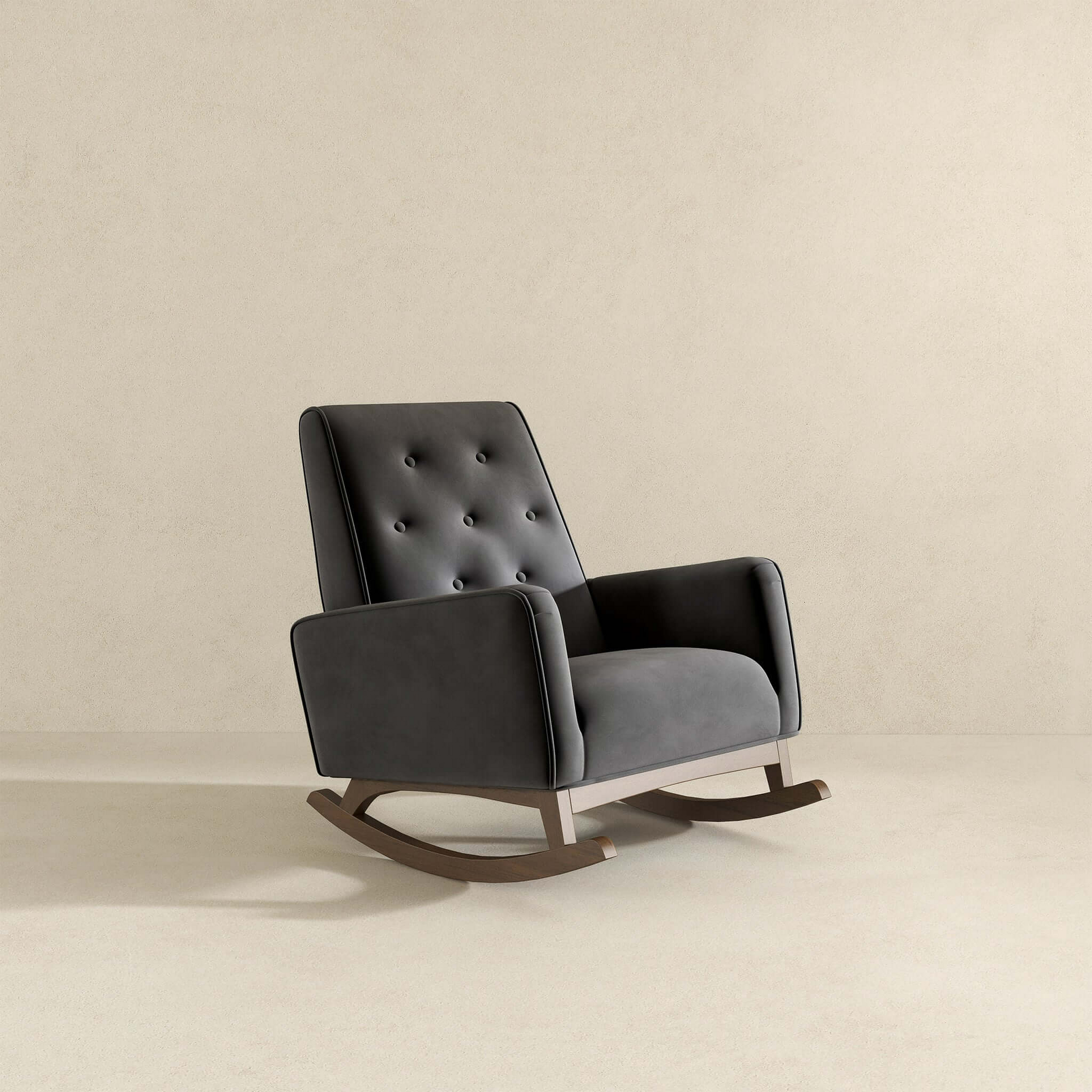 Elegant Style Demetrius Dark Grey Fabric Rocking Chair with Solid Wood Frame for Living Room and Nursery 36.6'H x 27.5'W x 39'D for Living Room Bedroom Reading FredCo