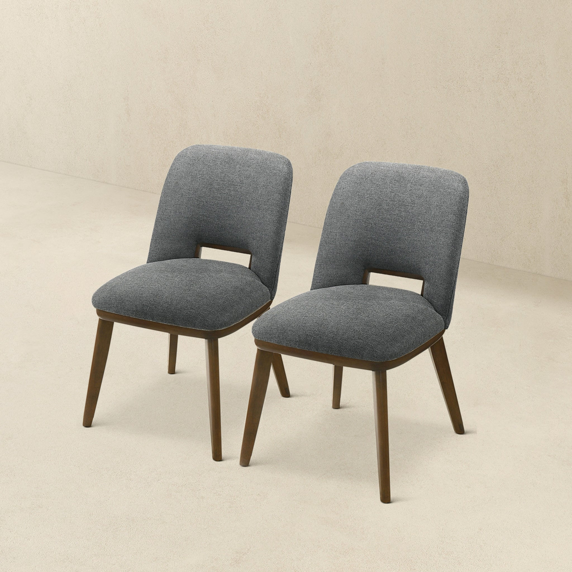 Modern Blake Dark Grey Fabric Dining Chair (Set of 2) with Walnut Wood Base 33.7'H x 19.3'W x 24.8'D FredCo