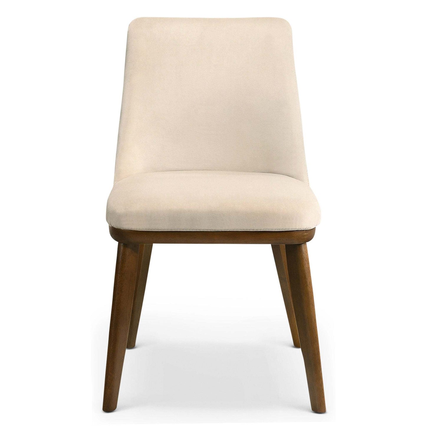 Modern beige upholstered dining chair with wooden legs, FredCo International furniture