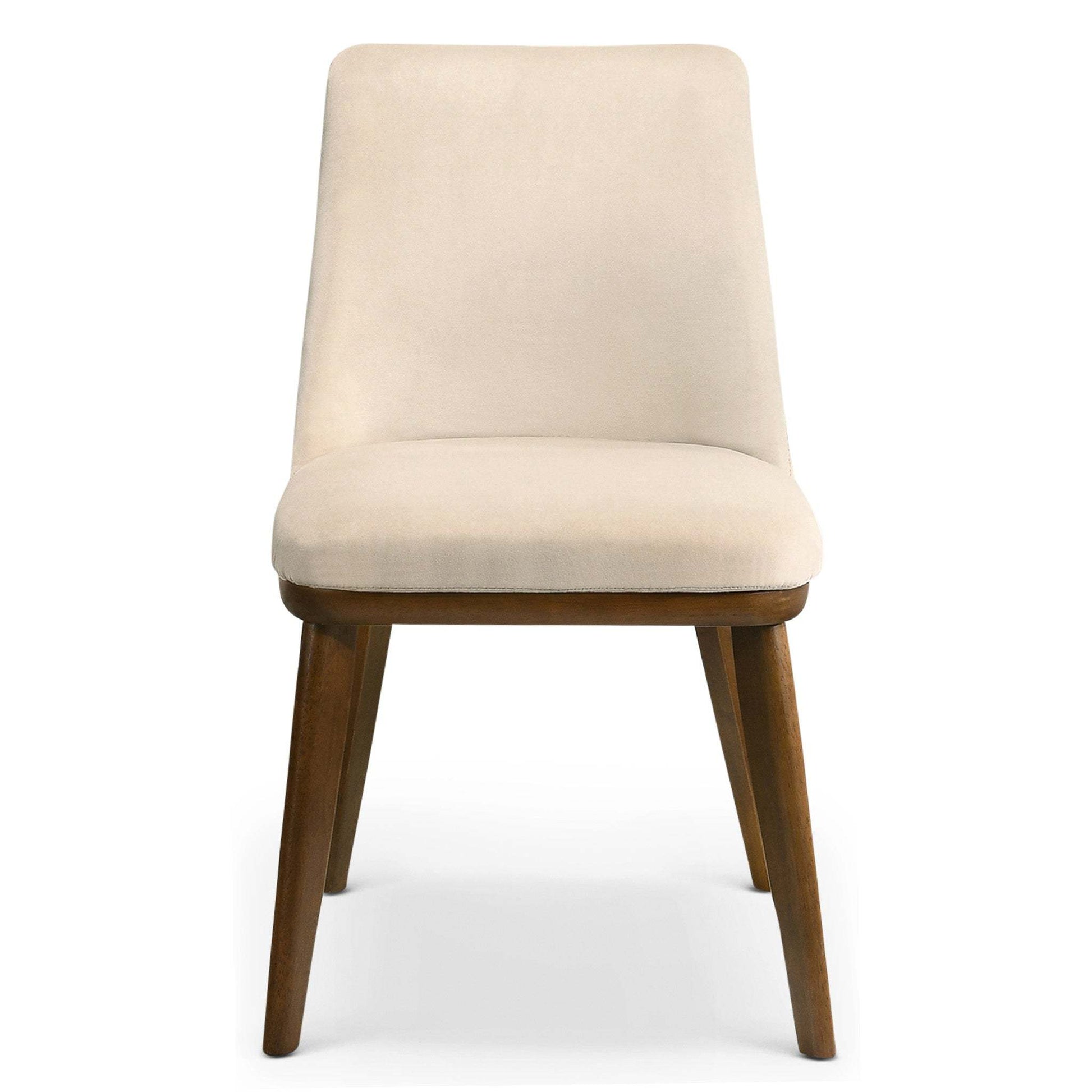 Modern beige upholstered dining chair with wooden legs, FredCo International furniture