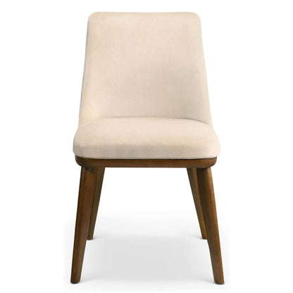 Modern beige upholstered dining chair with wooden legs, FredCo International furniture