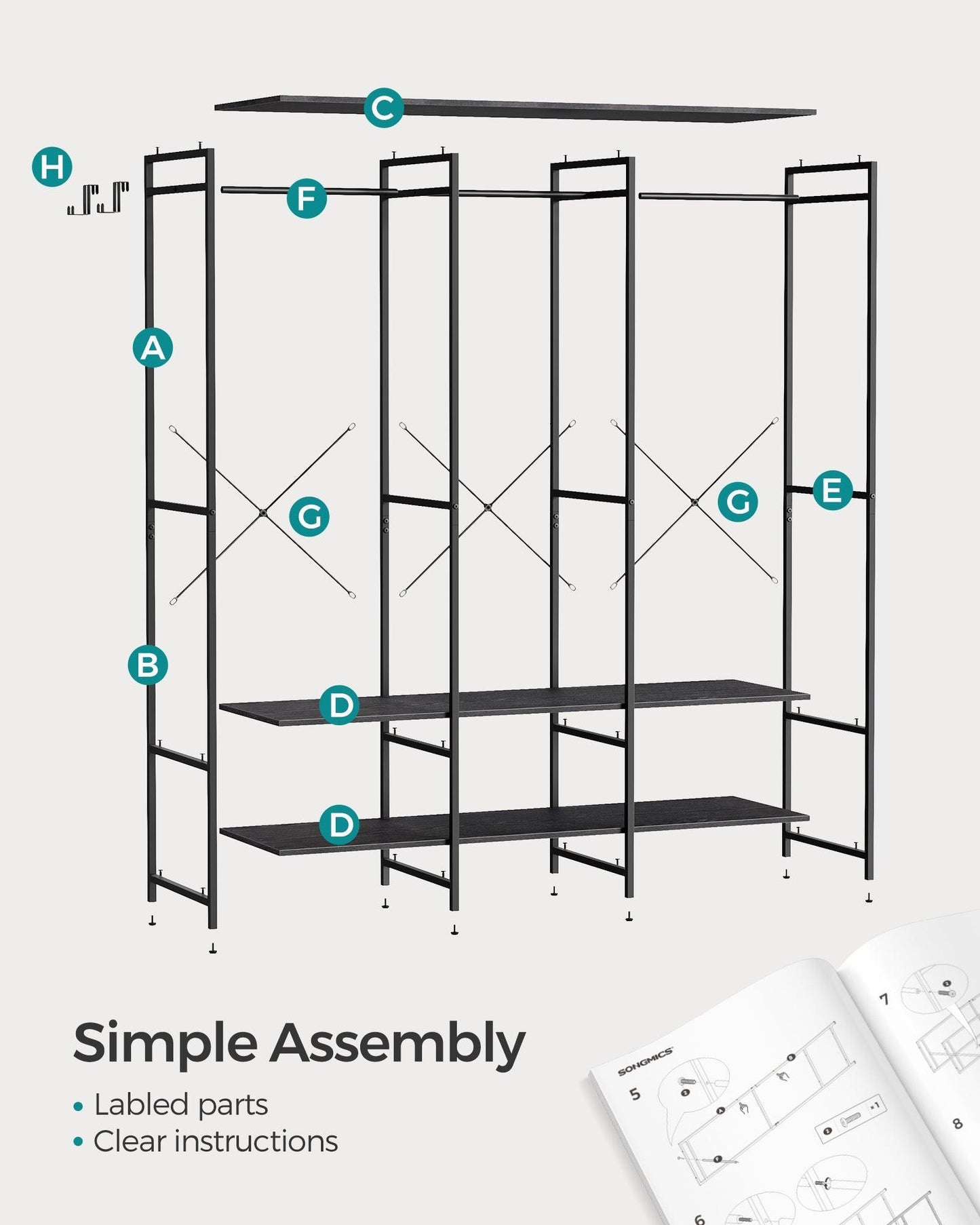 3-Column Clothes Rack Ebony Black FredCo