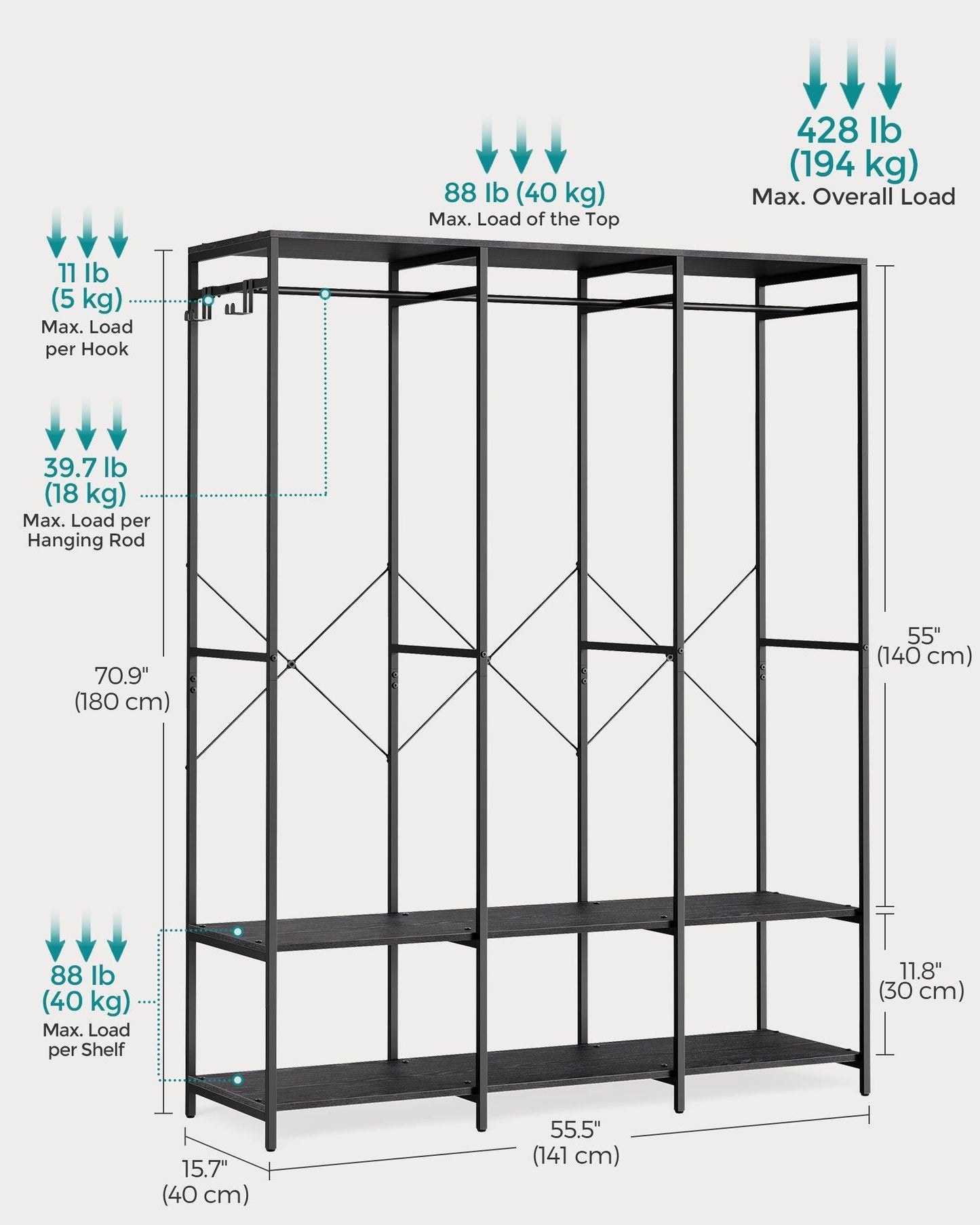 3-Column Clothes Rack Ebony Black FredCo