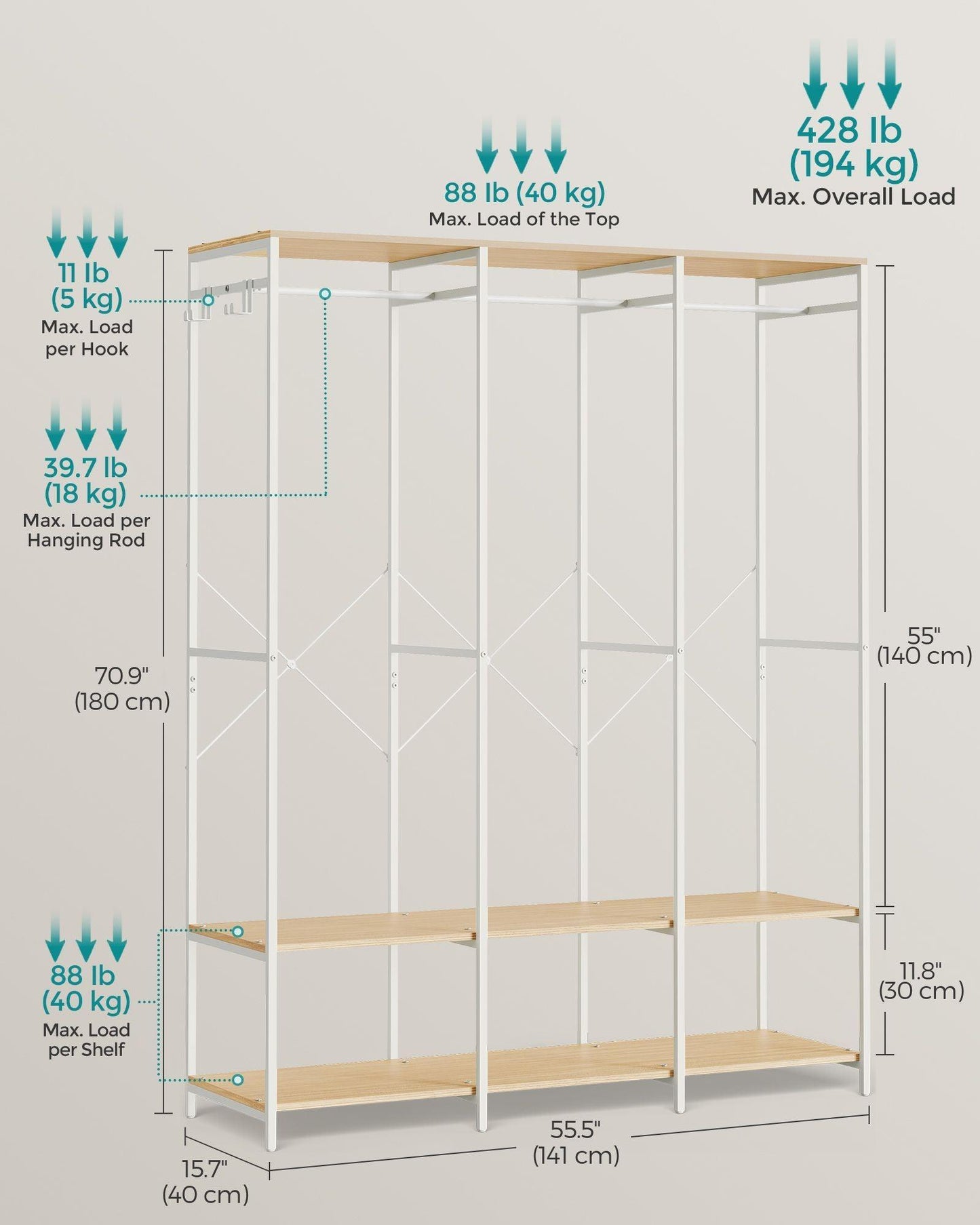 3-Column Clothes Rack Natural Beige FredCo