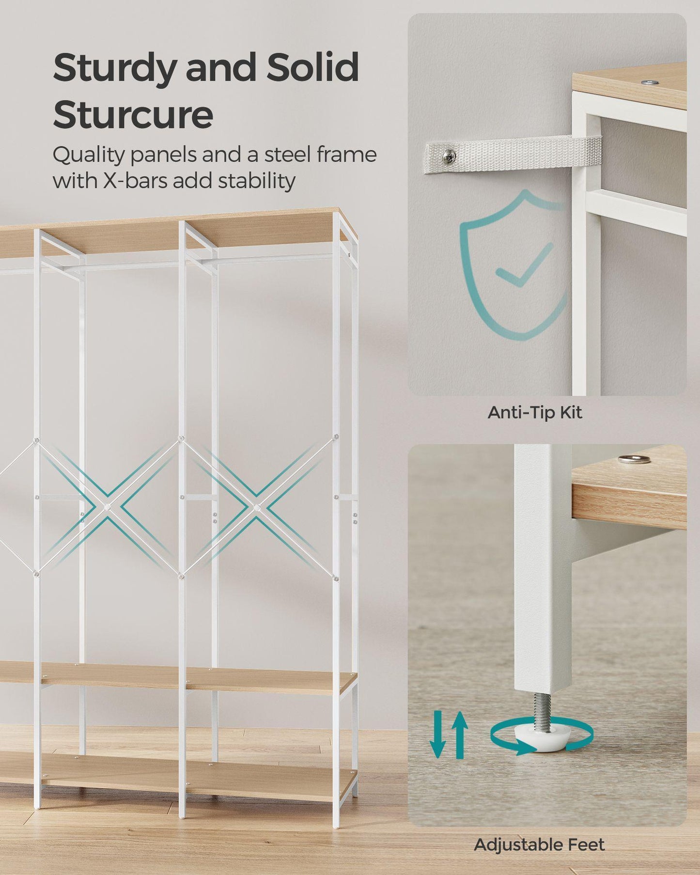 3-Column Clothes Rack Natural Beige FredCo