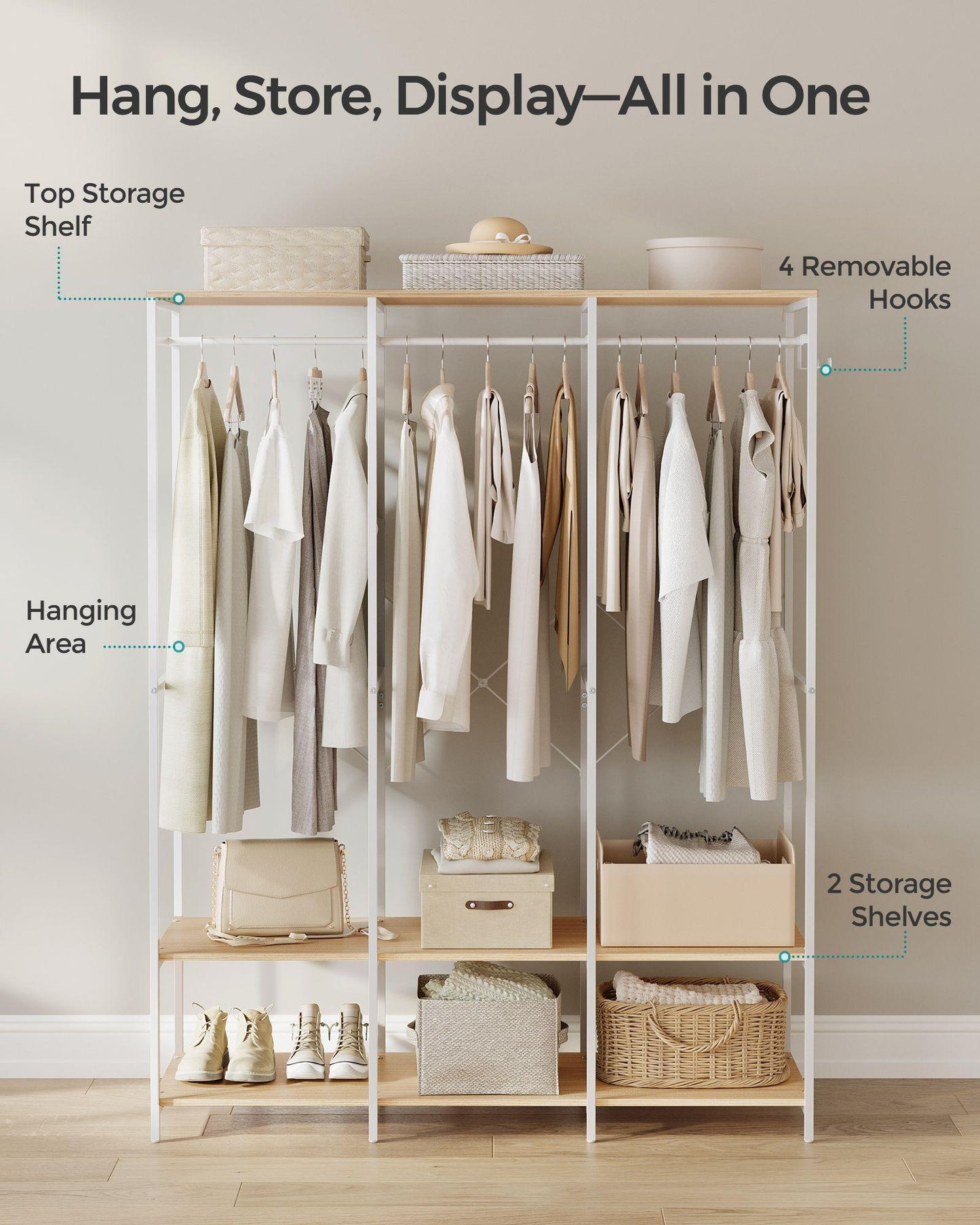 3-Column Clothes Rack Natural Beige FredCo