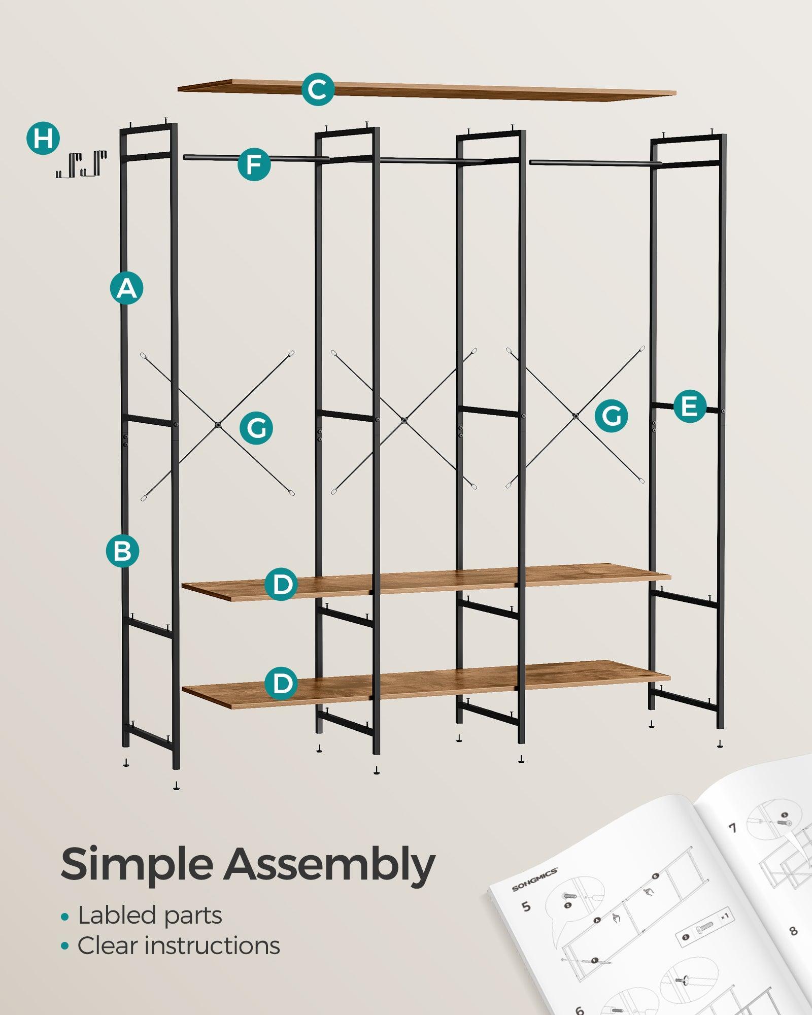 3-Column Clothes Rack with Hanging Rods Rustic Brown FredCo