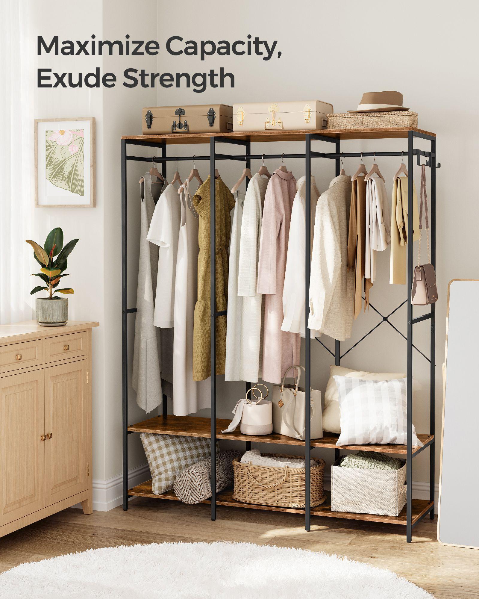 3-Column Clothes Rack with Hanging Rods Rustic Brown FredCo