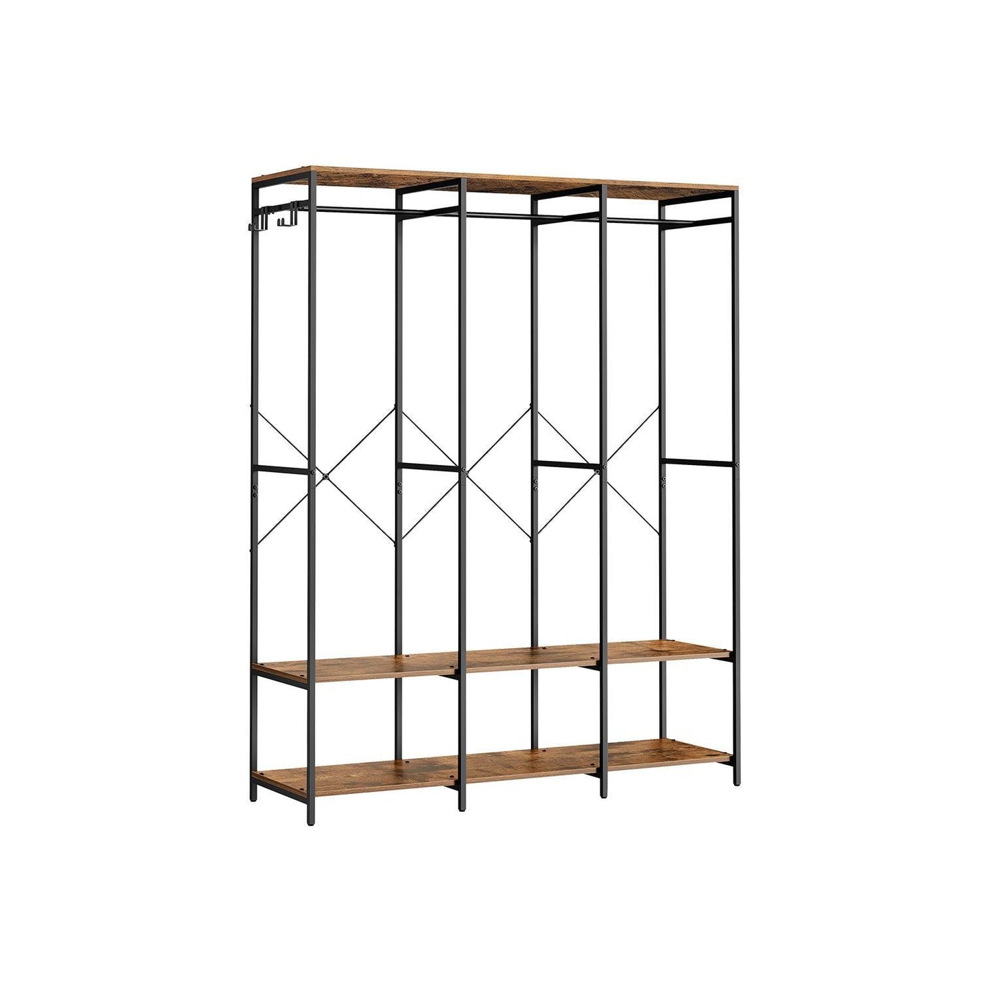 3-Column Clothes Rack with Hanging Rods Rustic Brown
