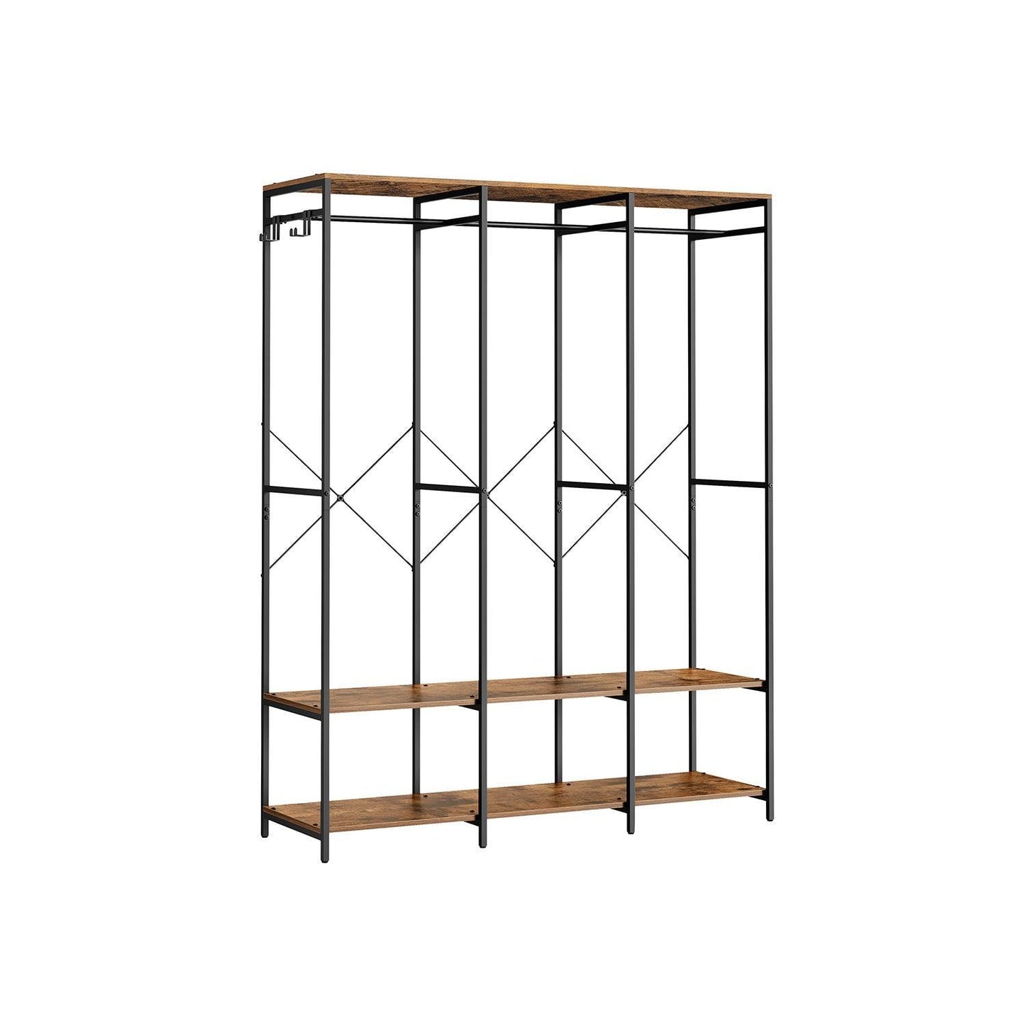 3-Column Clothes Rack with Hanging Rods Rustic Brown FredCo