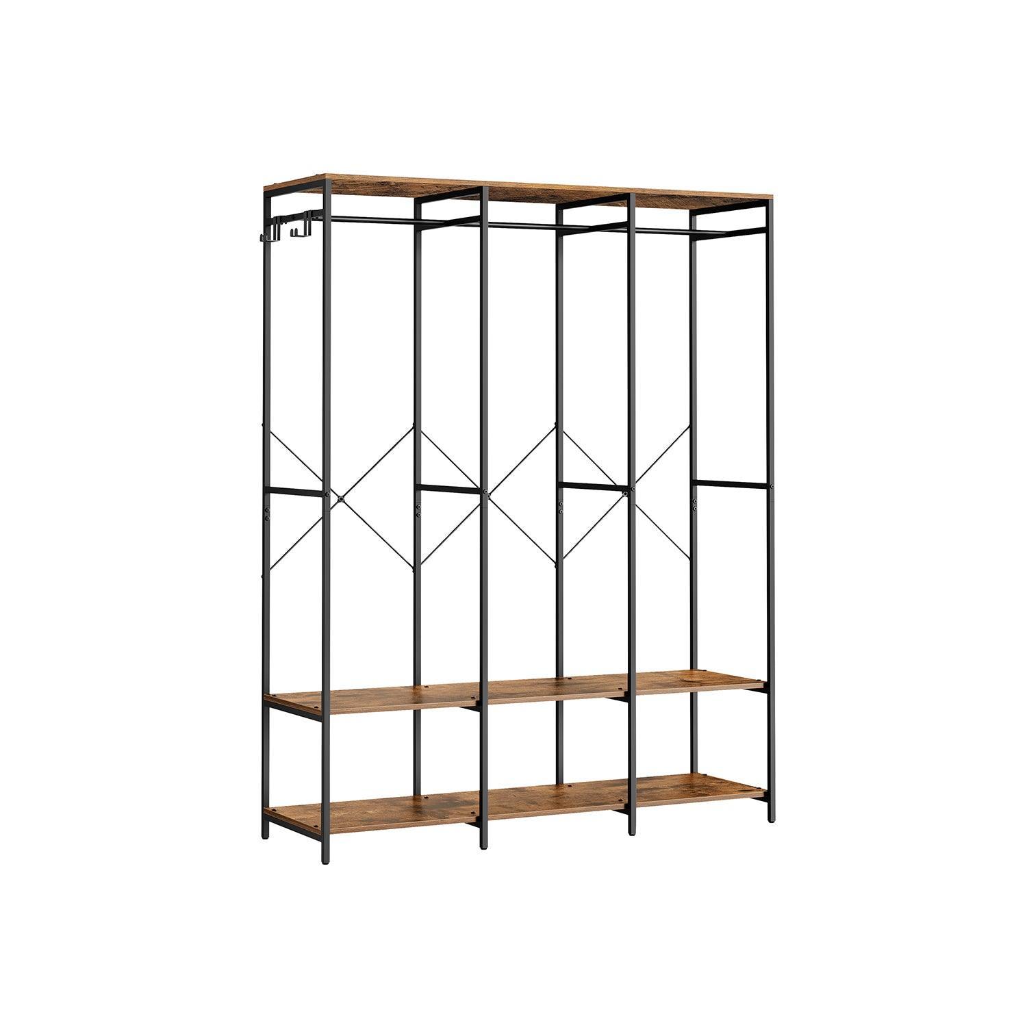 3-Column Clothes Rack with Hanging Rods Rustic Brown FredCo