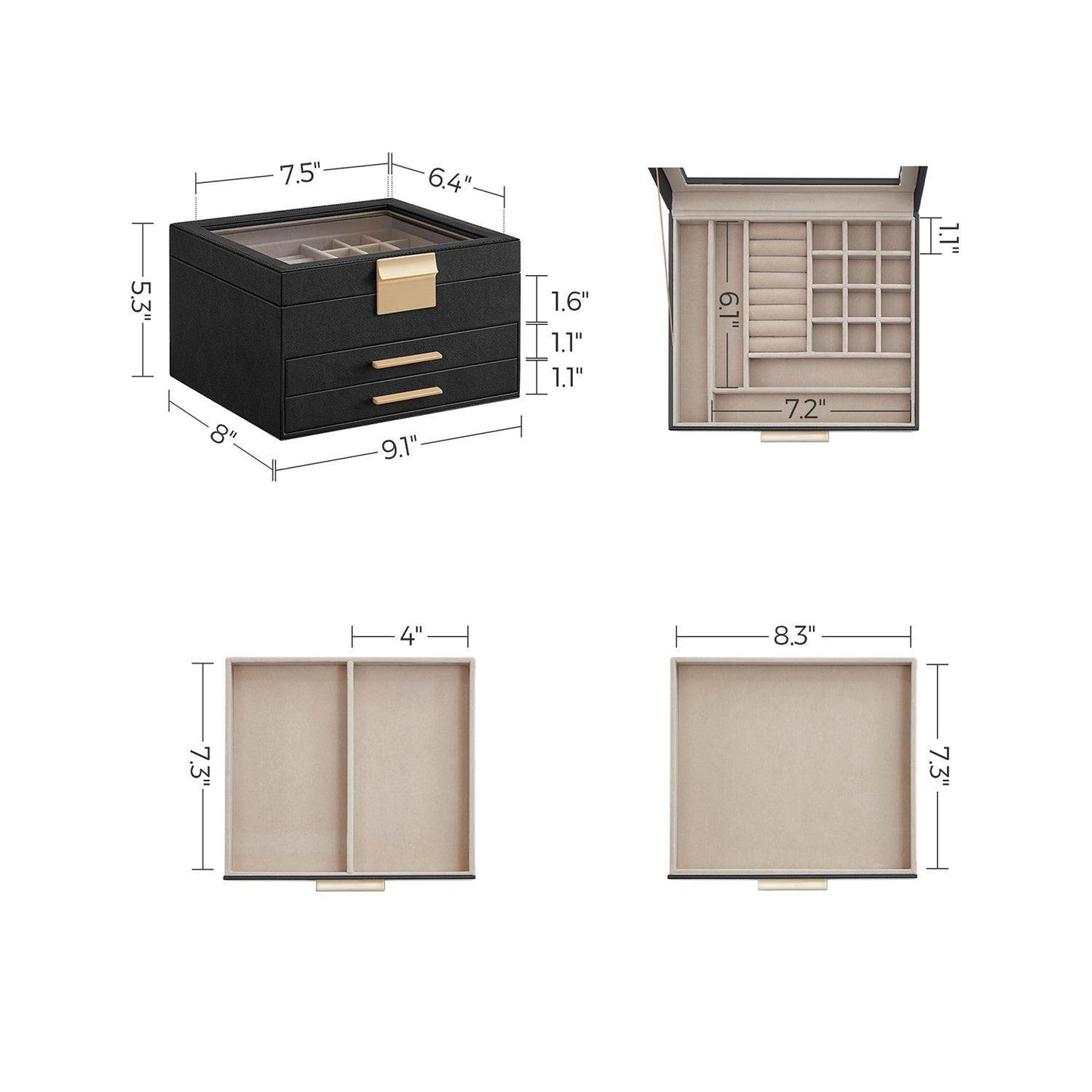 3-Layer Jewelry Box Graphite Black FredCo