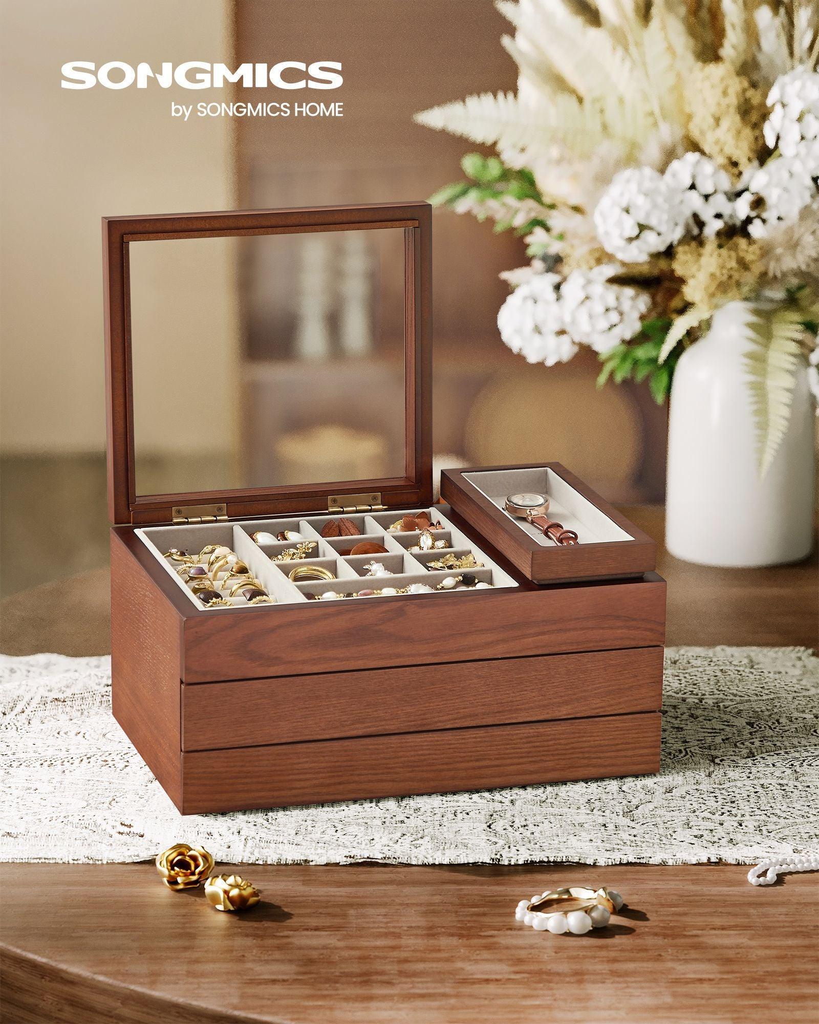 3-Layer Wooden Jewelry Storage Coffee Brown FredCo