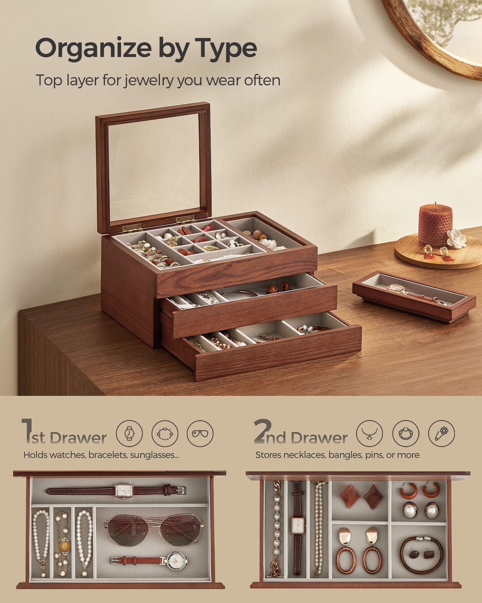 3-Layer Wooden Jewelry Storage Coffee Brown FredCo