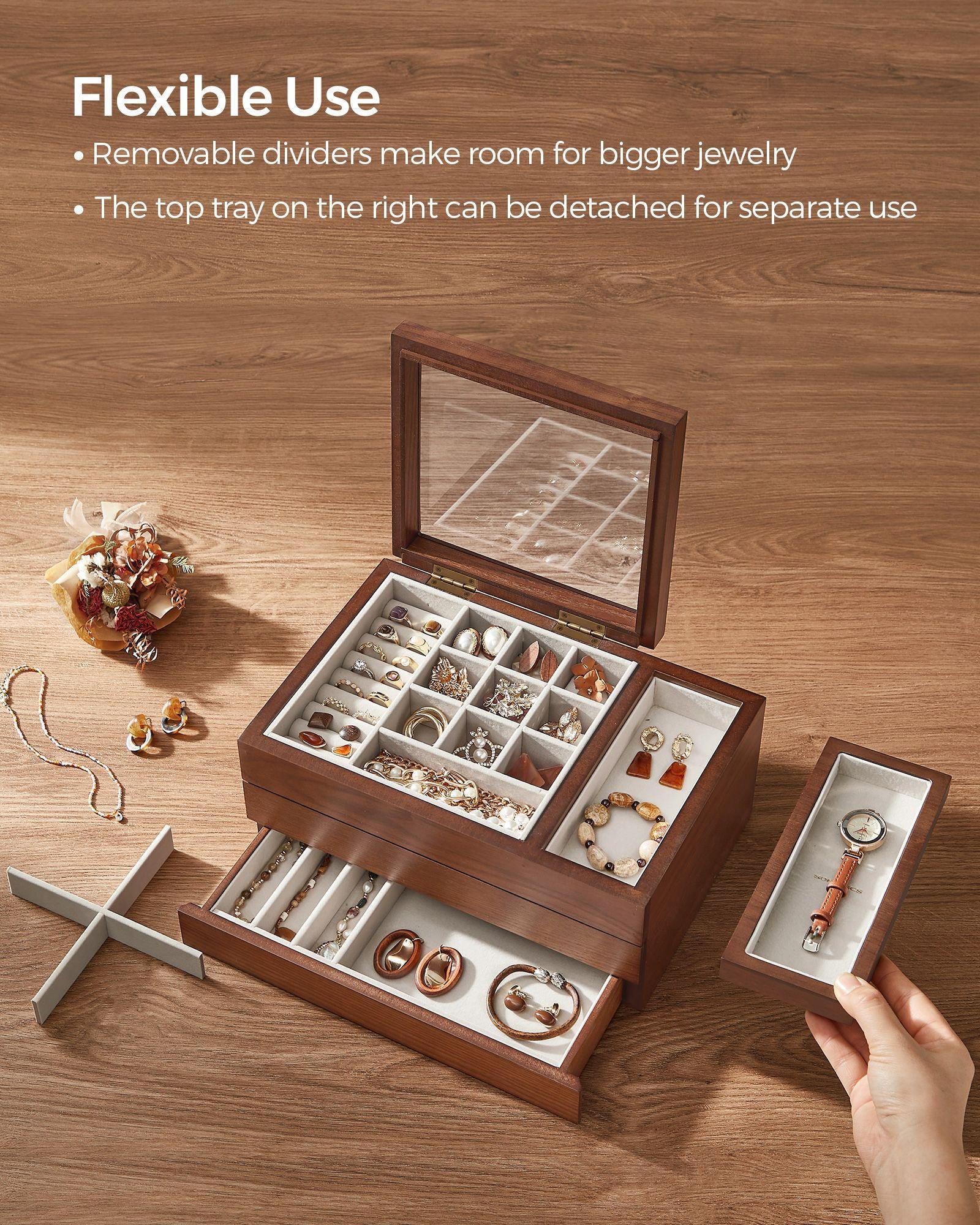 3-Layer Wooden Jewelry Storage Coffee Brown FredCo