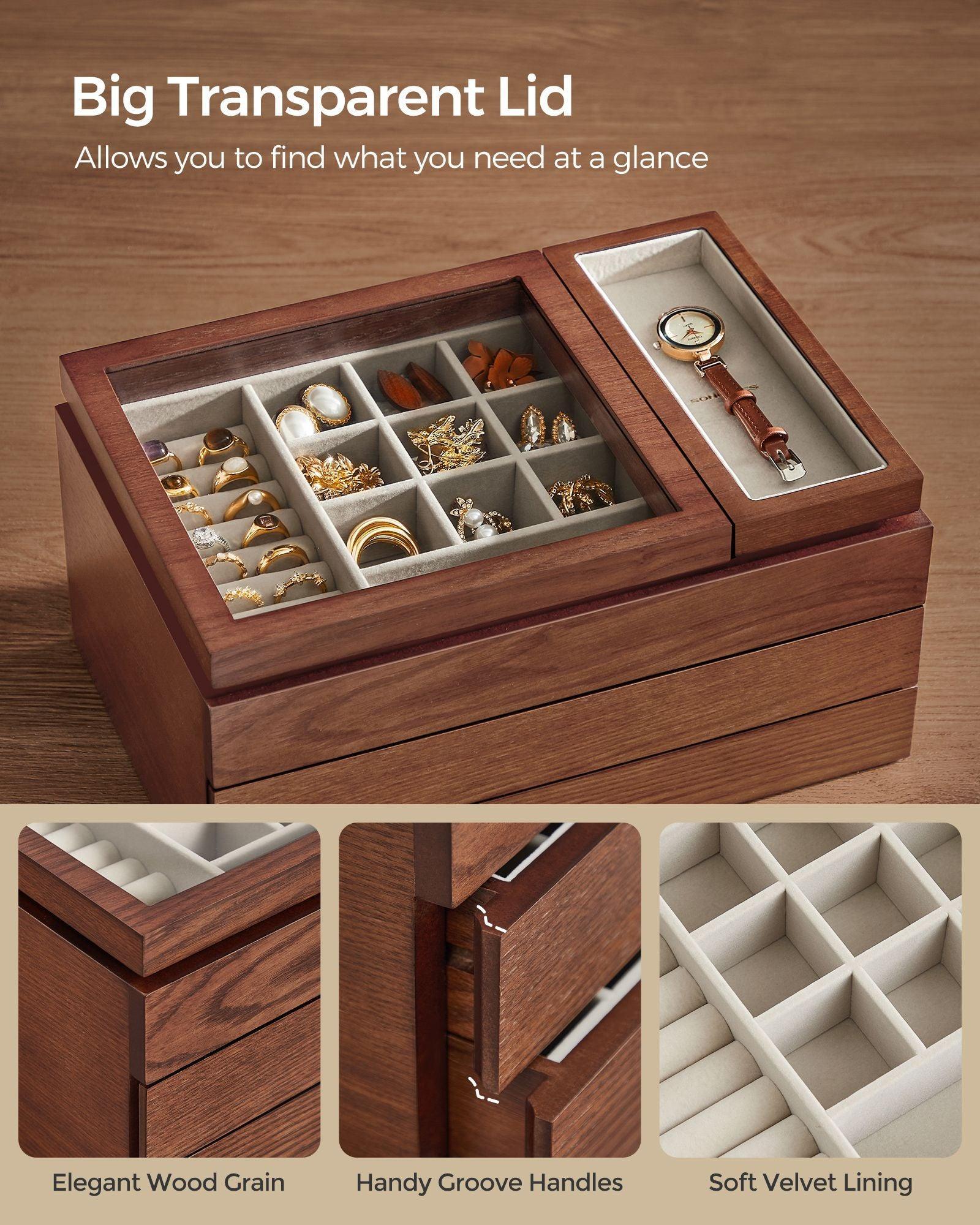 3-Layer Wooden Jewelry Storage Coffee Brown FredCo