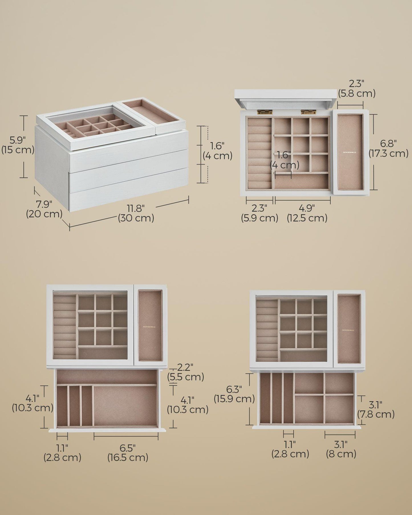 3-Layer Wooden Jewelry Storage Snow White FredCo