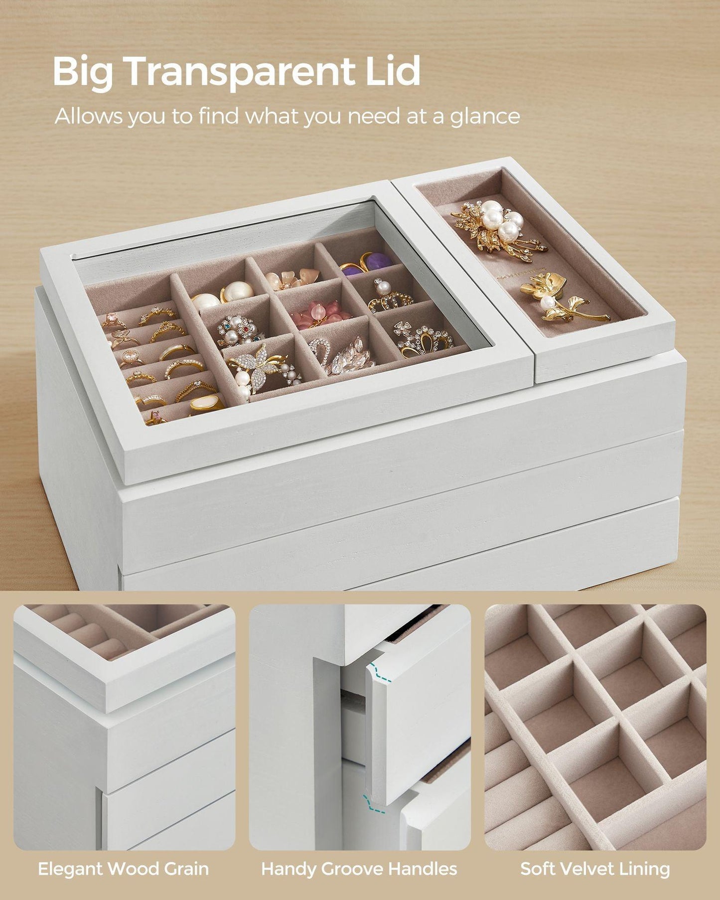 3-Layer Wooden Jewelry Storage Snow White FredCo