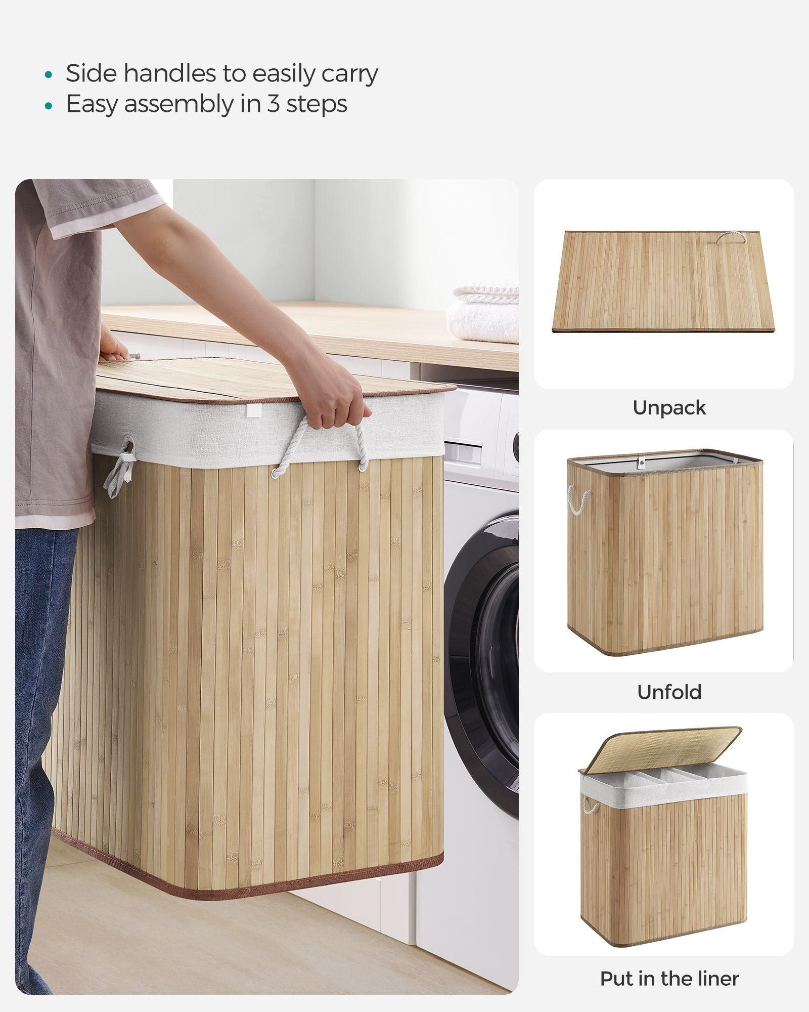 3-Section Laundry Hamper with Lid FredCo