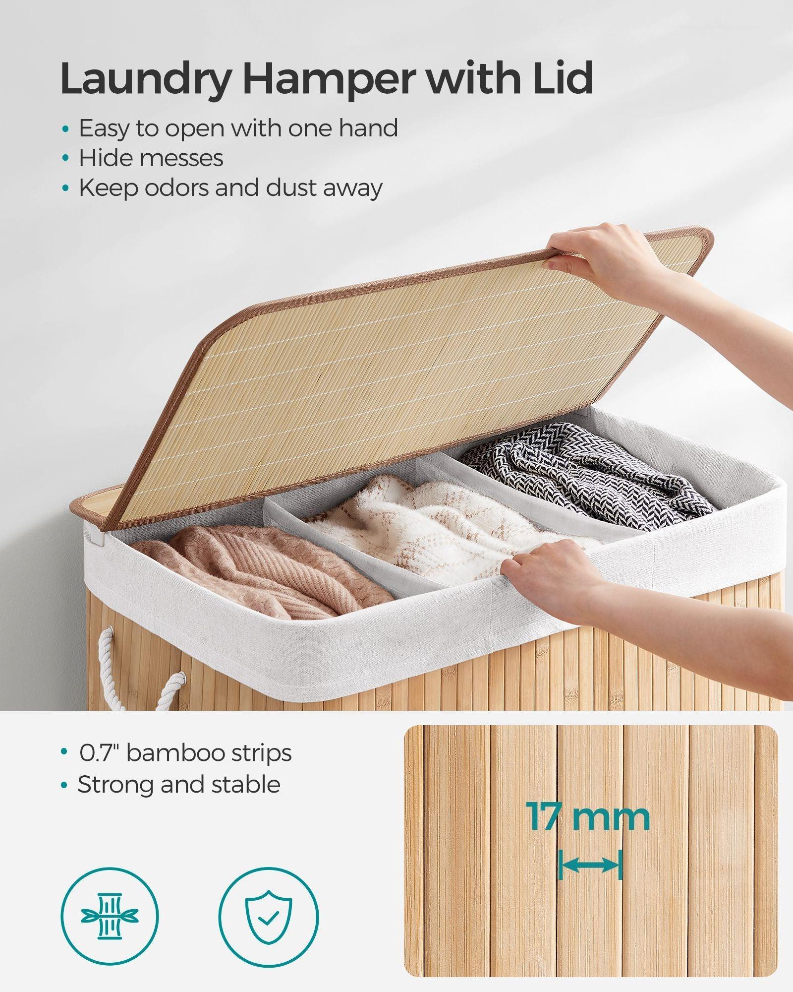 3-Section Laundry Hamper with Lid FredCo