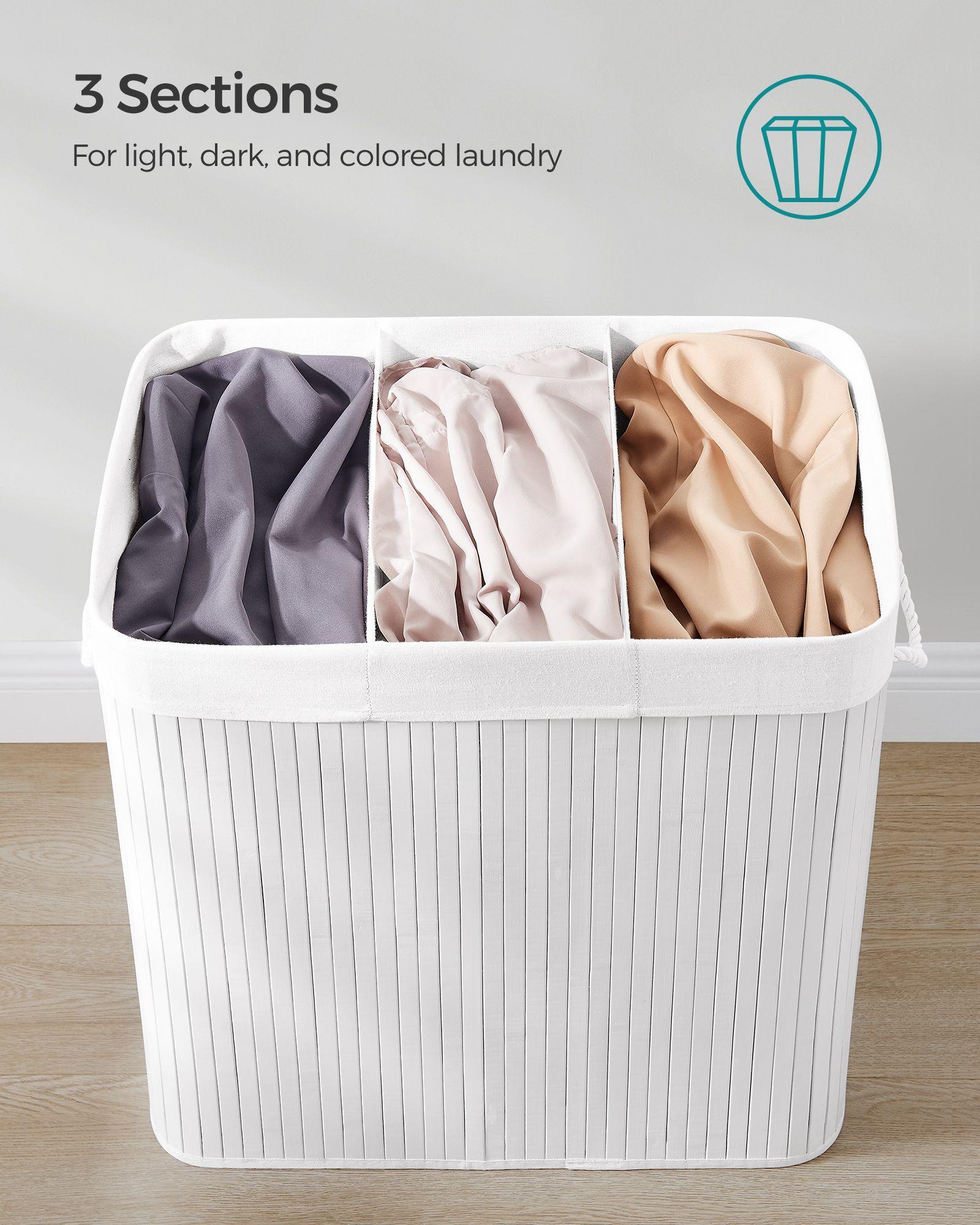 3-Section Laundry Hamper with Lid and Handles 150L FredCo