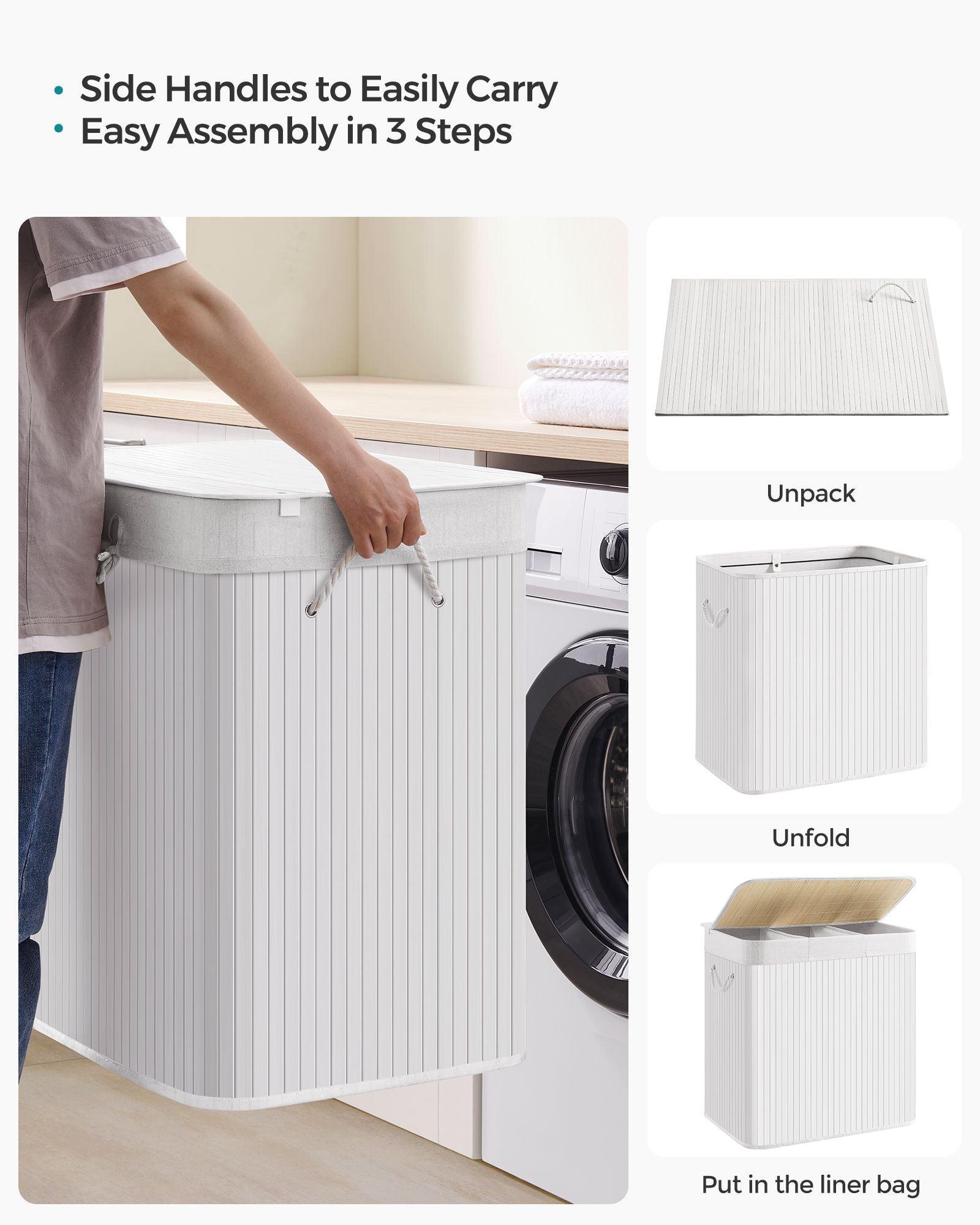3-Section Laundry Hamper with Lid and Handles 150L FredCo