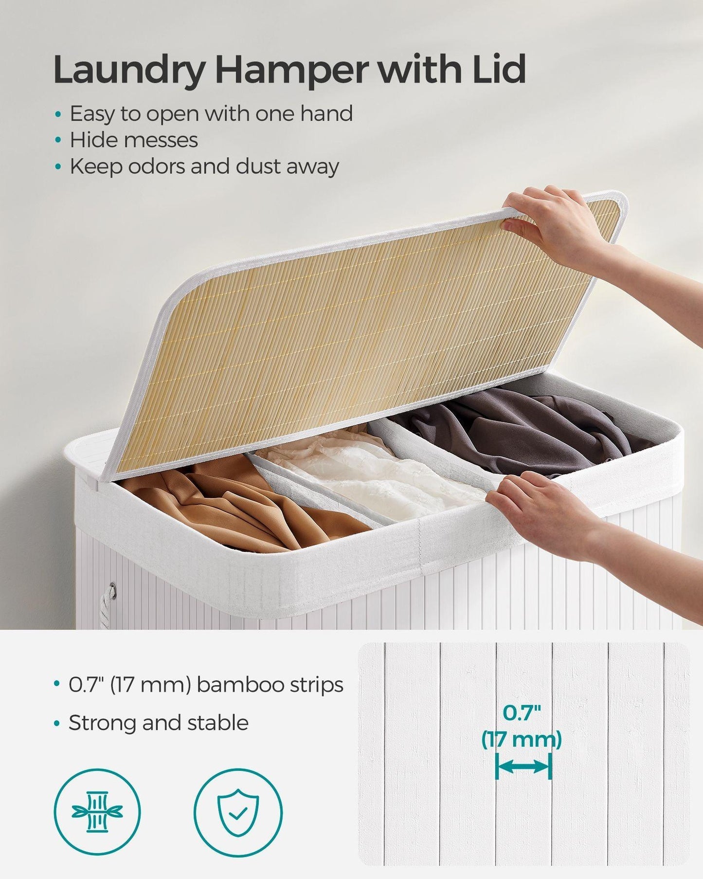 3-Section Laundry Hamper with Lid and Handles 150L FredCo