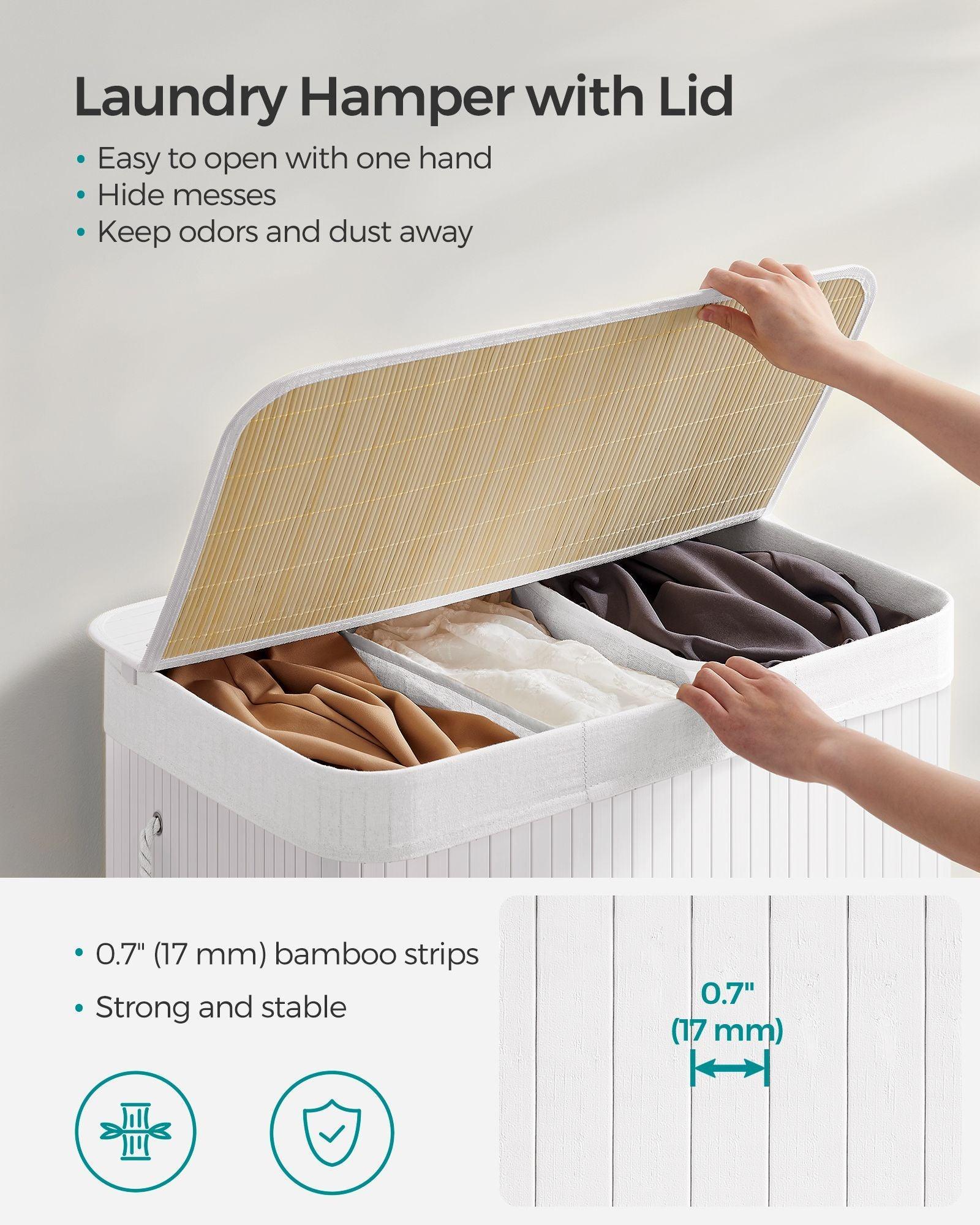 3-Section Laundry Hamper with Lid and Handles 150L FredCo