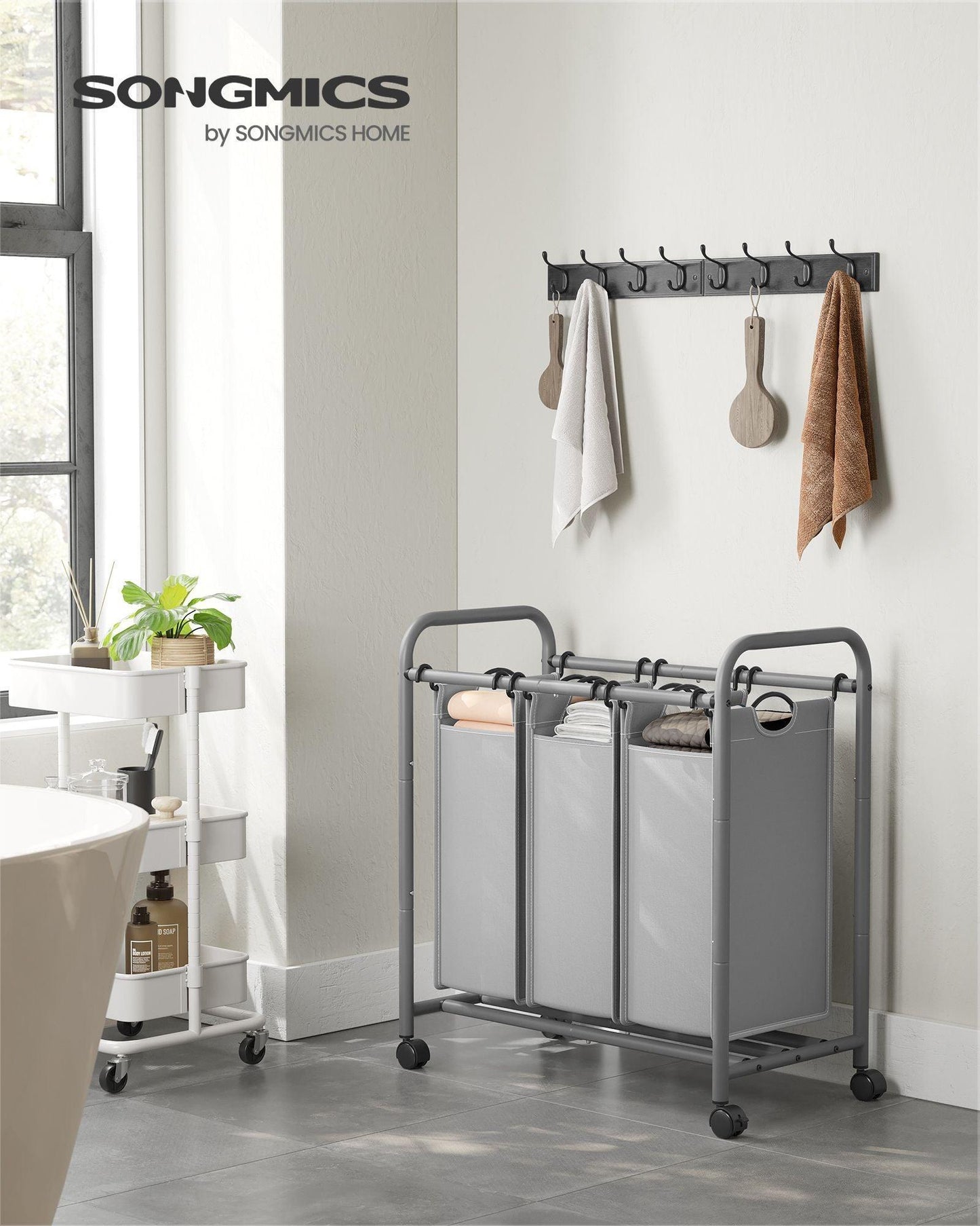 3-Section Laundry Sorter Gray FredCo