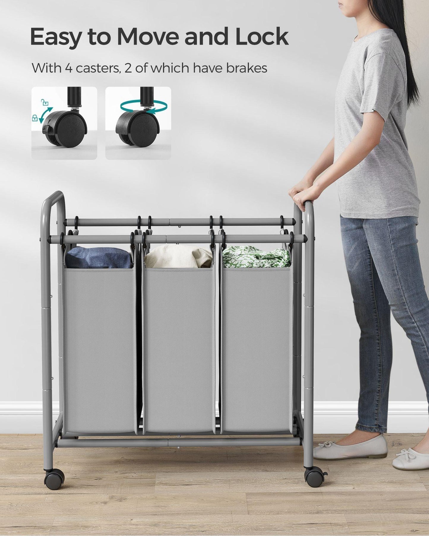 3-Section Laundry Sorter Gray FredCo