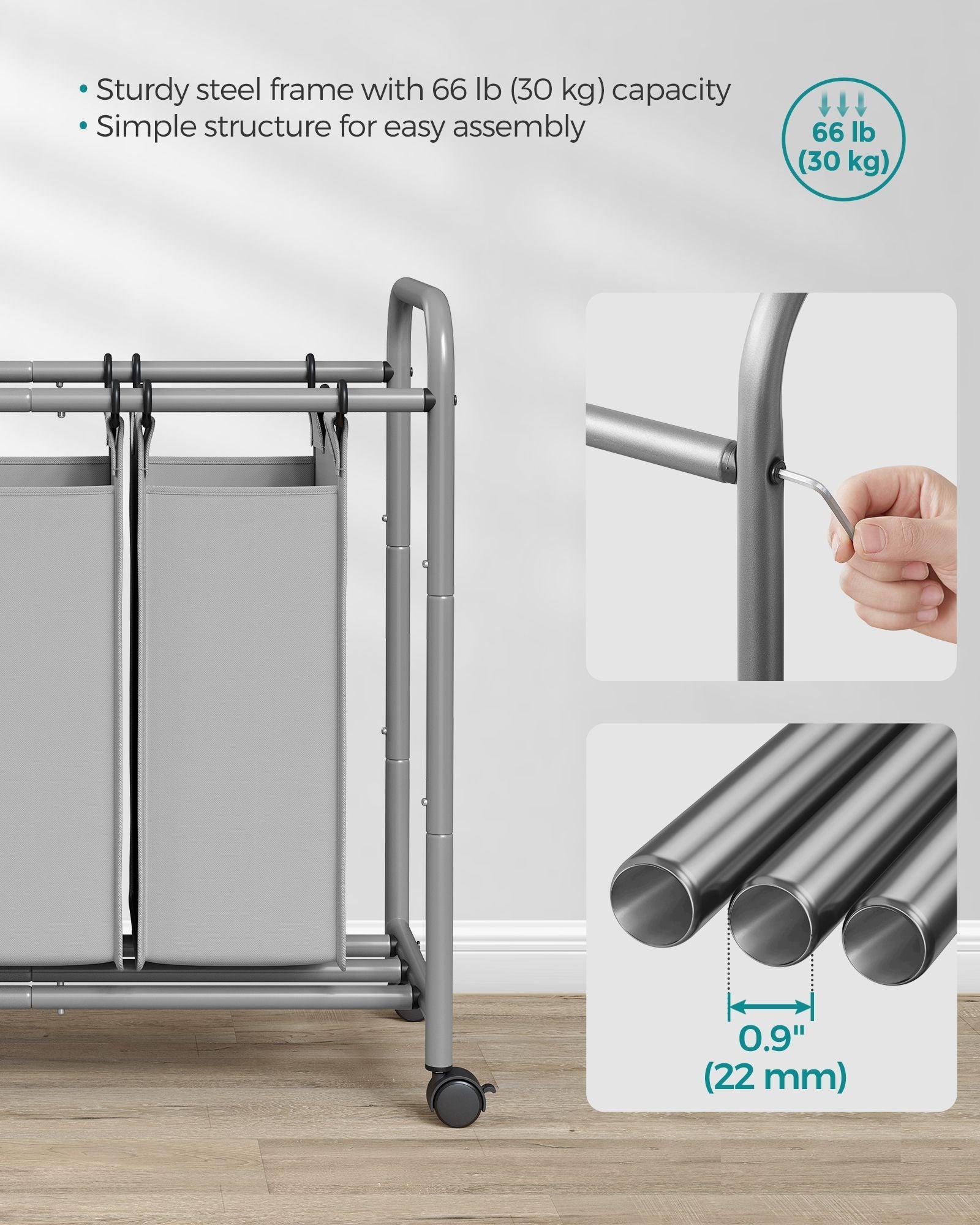 3-Section Laundry Sorter Gray FredCo