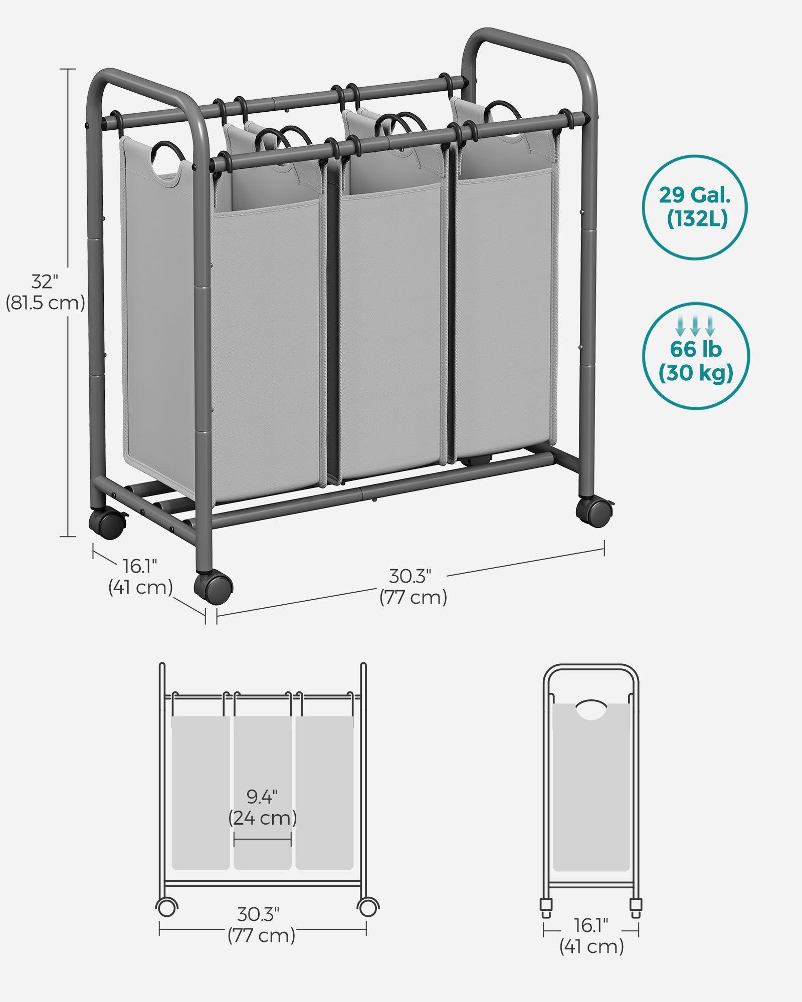 3-Section Laundry Sorter Gray FredCo