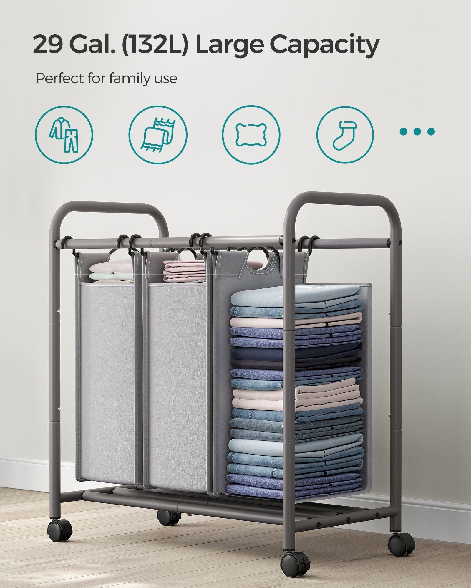 3-Section Laundry Sorter Gray FredCo