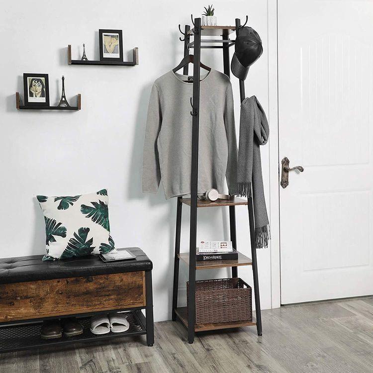 3 Shelves Coat Rack Rustic Brown FredCo
