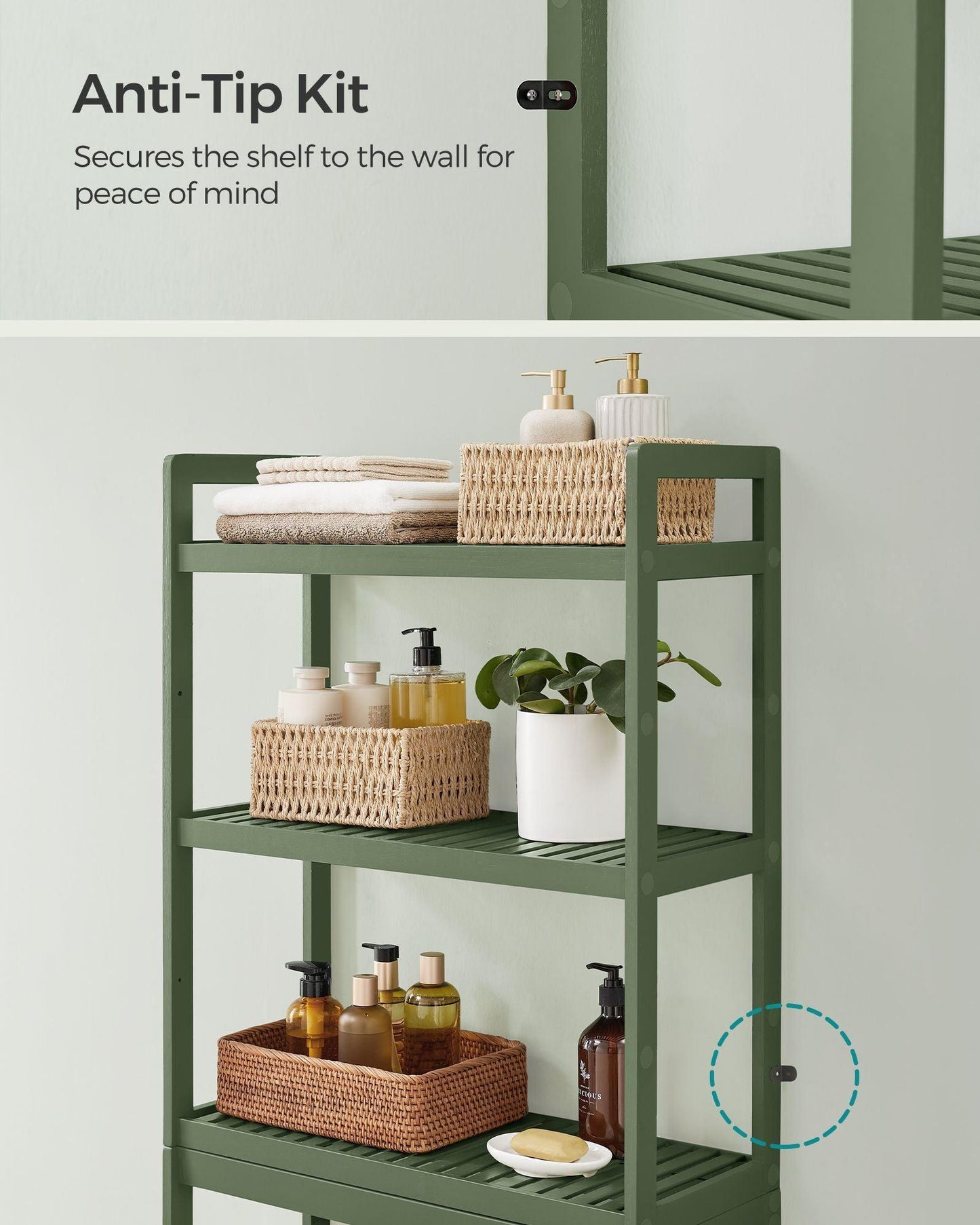 3-Tier Bamboo Bathroom Organizer Green FredCo
