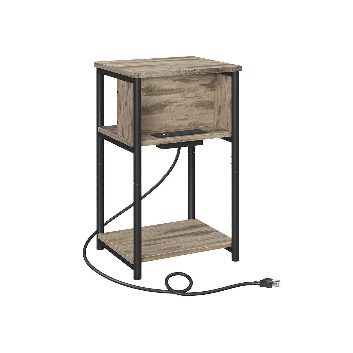 3-Tier End Table with Charging Station Camel Brown and Black FredCo