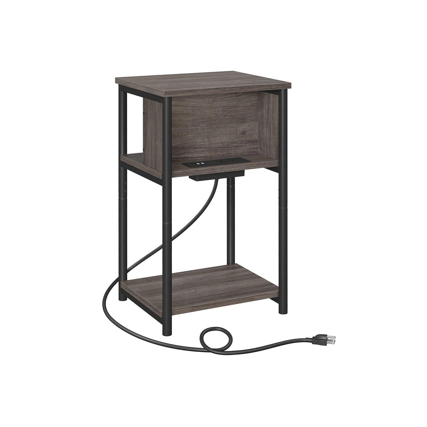 3-Tier End Table with Charging Station Chestnut Brown and Black FredCo