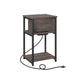 3-Tier End Table with Charging Station Chestnut Brown and Black FredCo