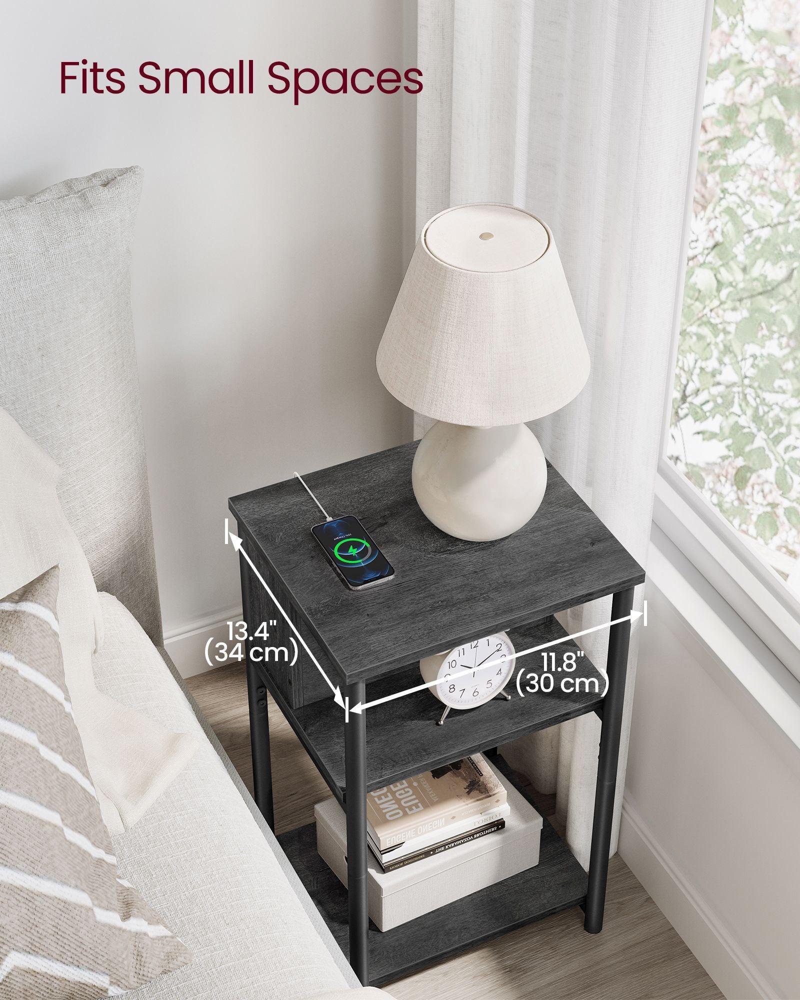 3-Tier End Table with Charging Station Misty Gray and Black FredCo