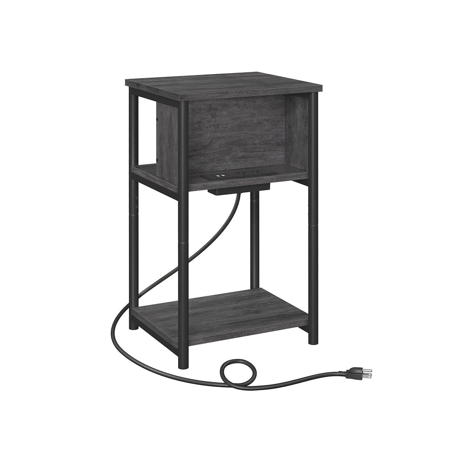 3-Tier End Table with Charging Station Misty Gray and Black FredCo