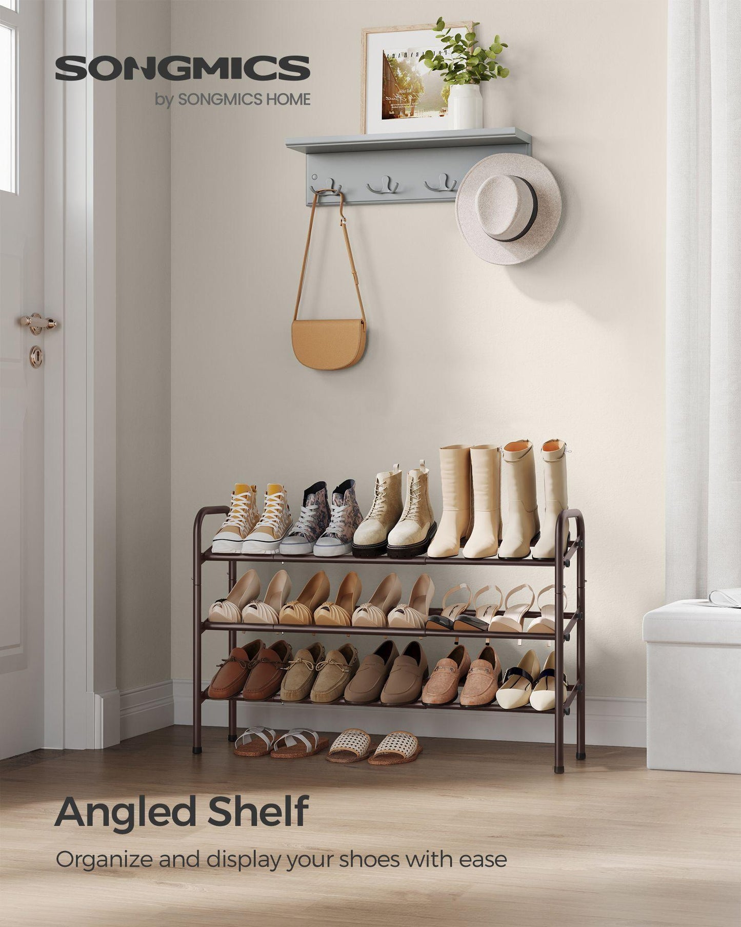 3-Tier Metal Shoe Rack Bronze FredCo