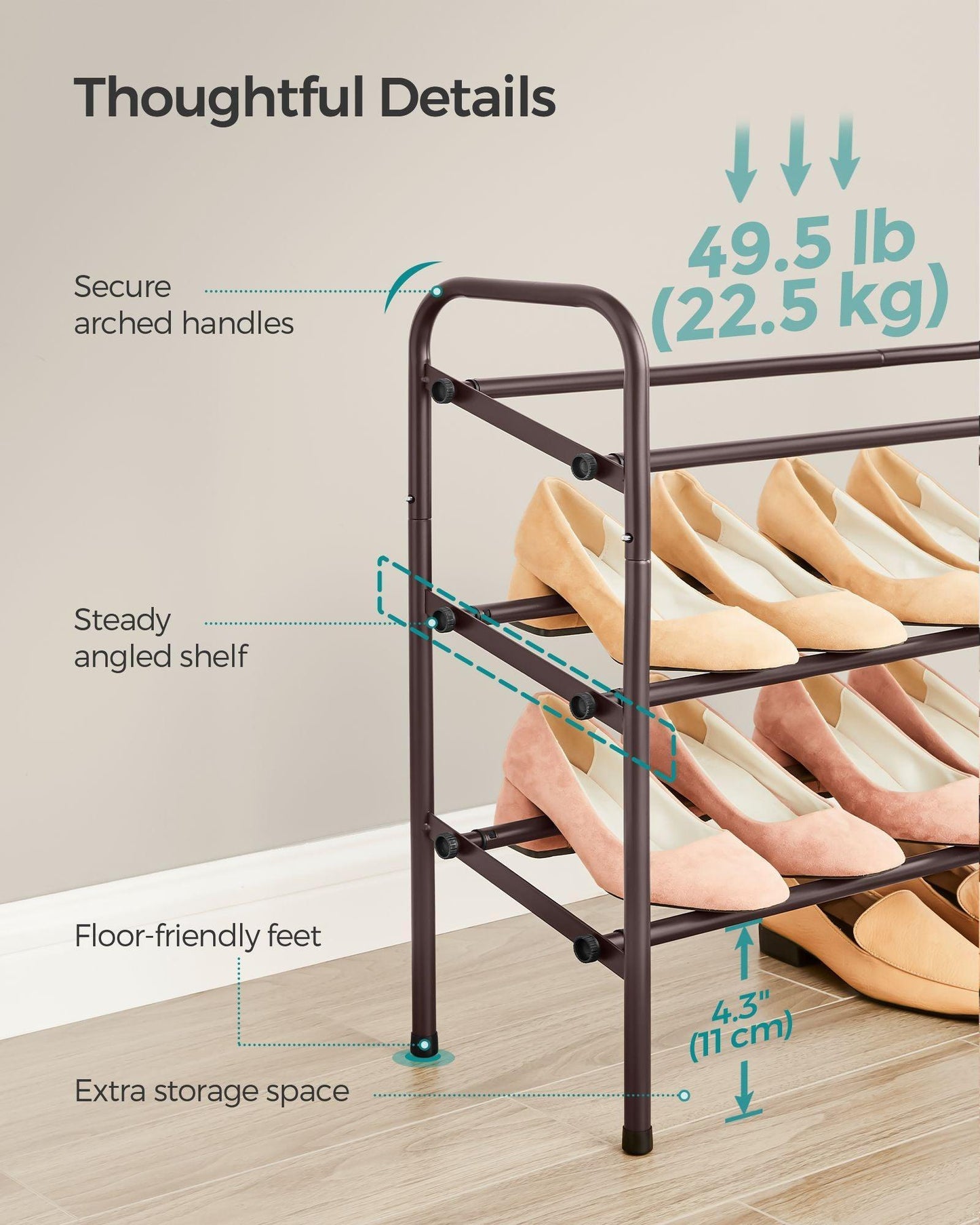 3-Tier Metal Shoe Rack Bronze FredCo