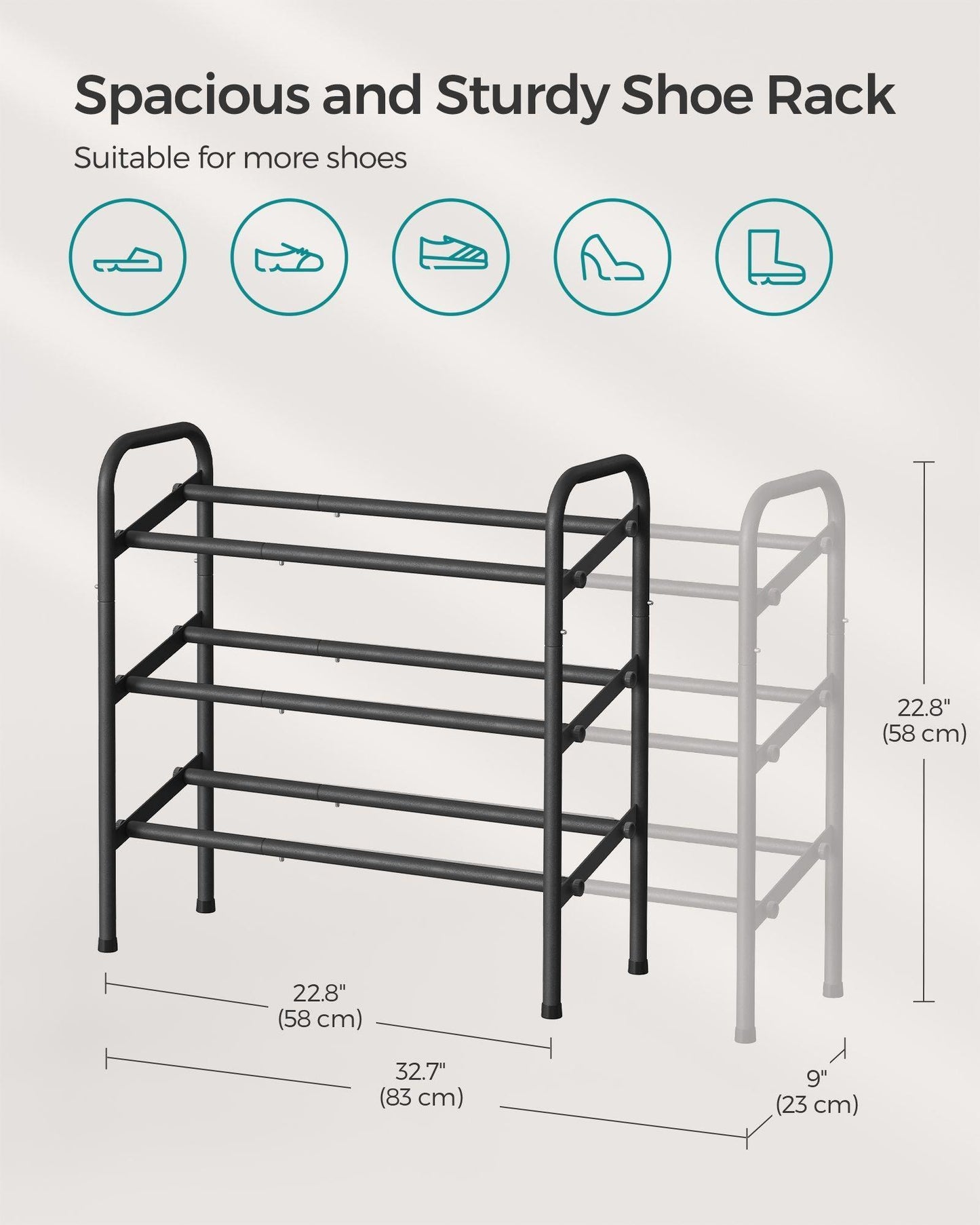 3-Tier Metal Shoe Rack Ink Black FredCo