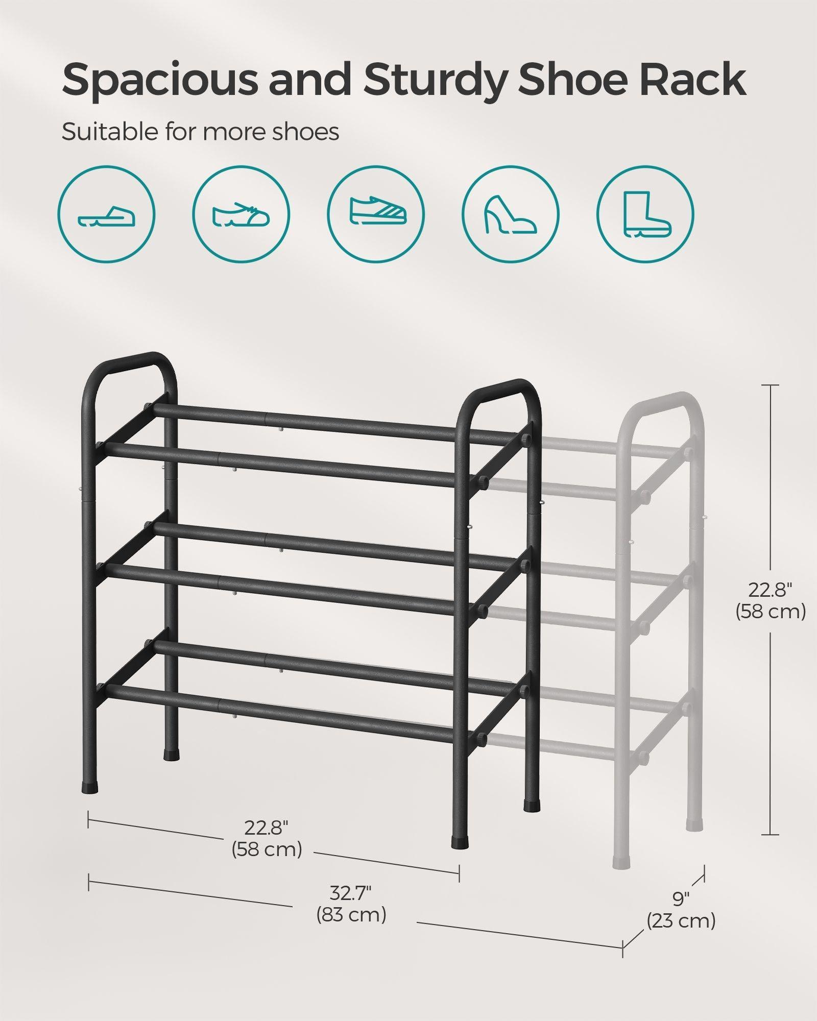 3-Tier Metal Shoe Rack Ink Black FredCo