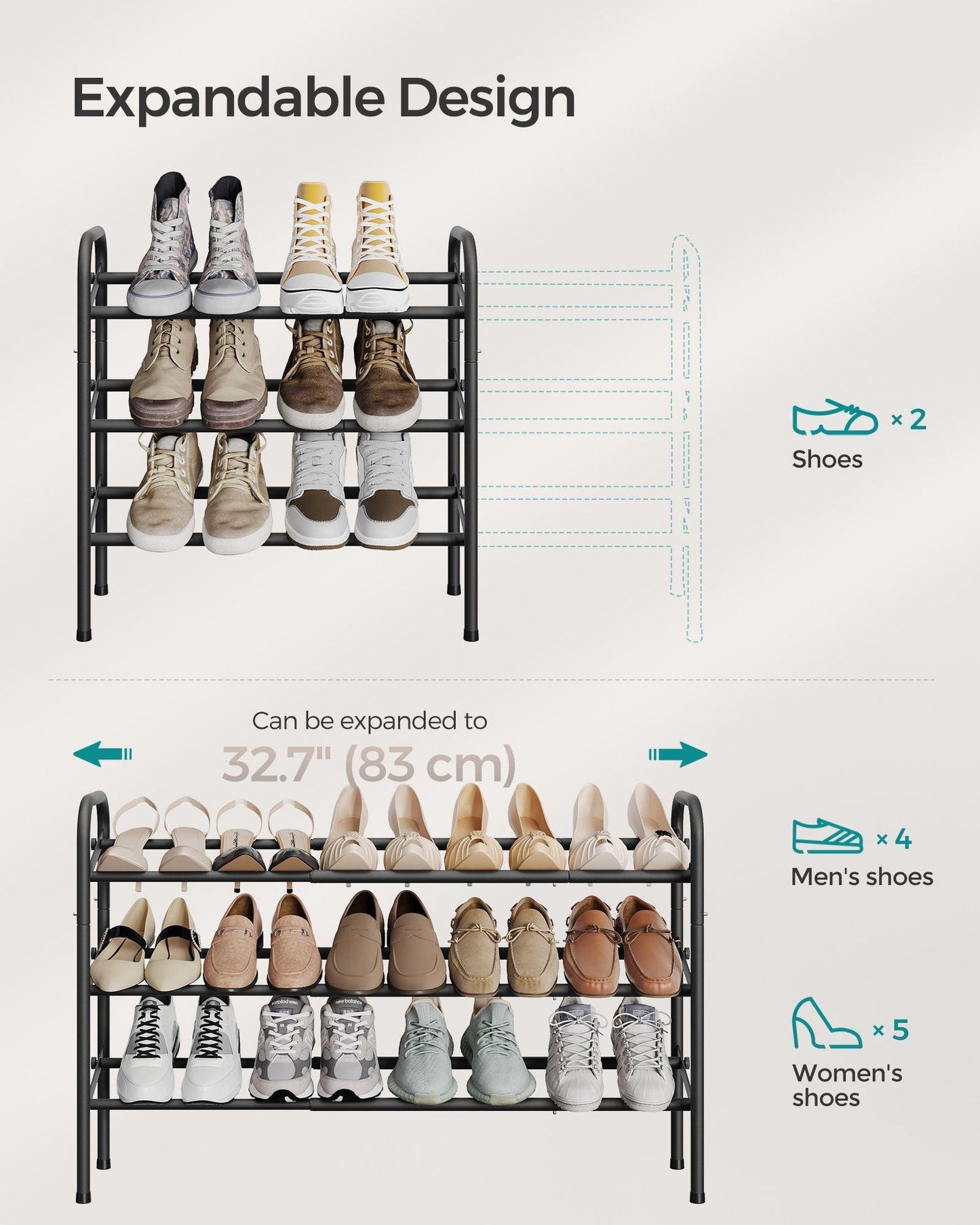 3-Tier Metal Shoe Rack Ink Black FredCo