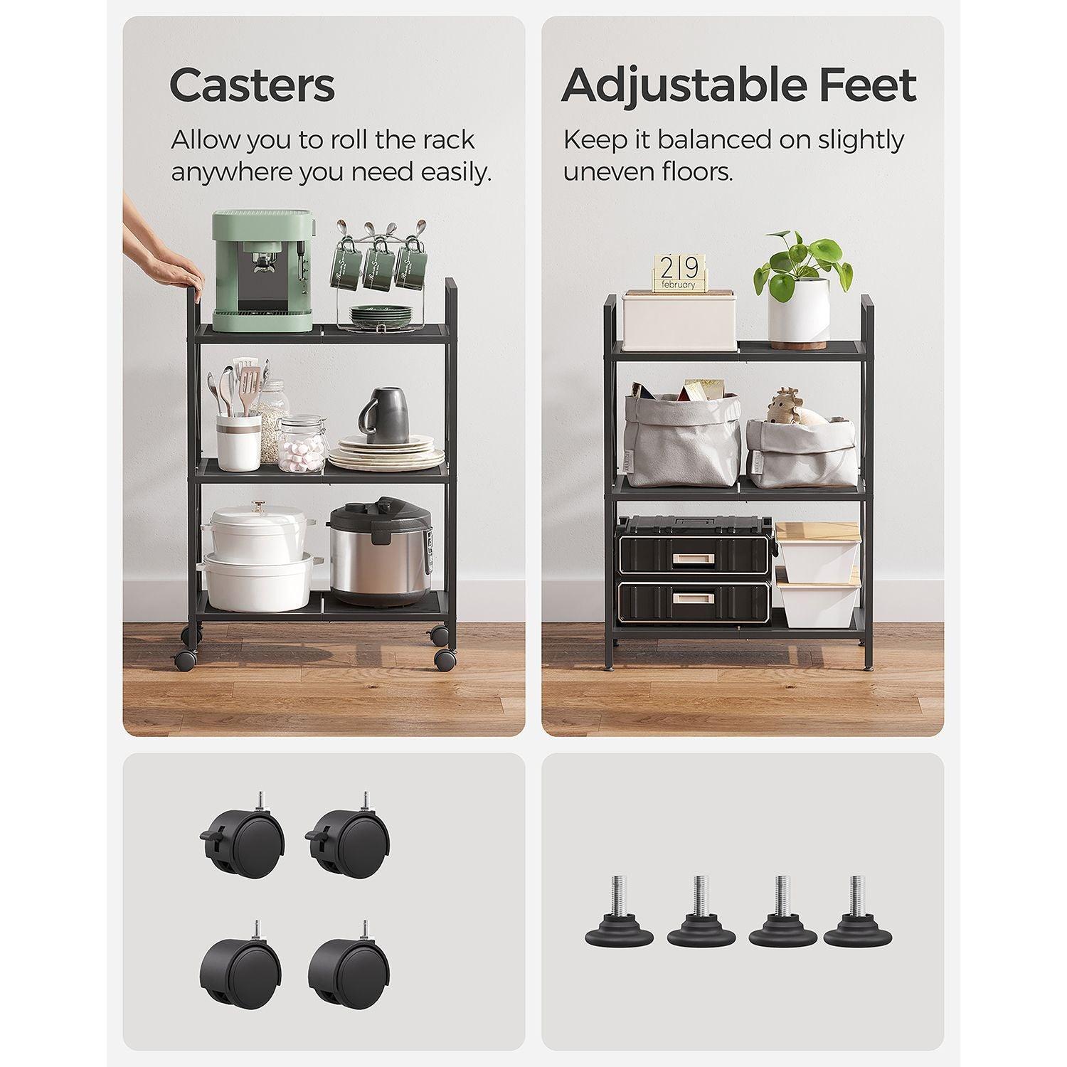 3-Tier Metal Storage Rack with Wheels FredCo