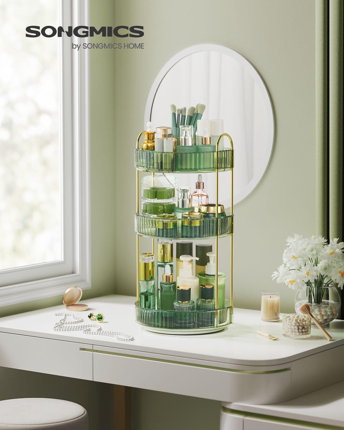 3-Tier Rotating Makeup Organizer Pale Green FredCo