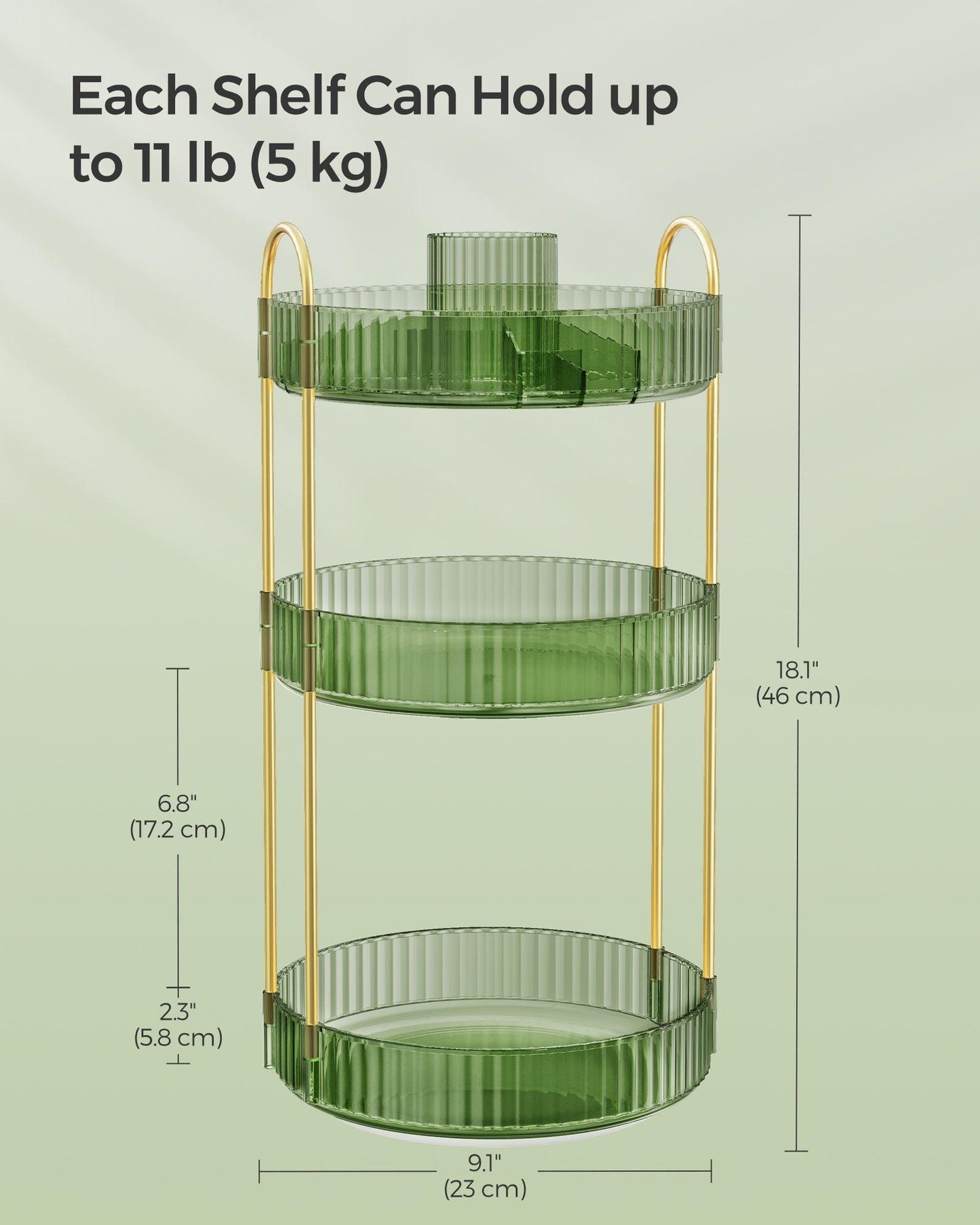 3-Tier Rotating Makeup Organizer Pale Green FredCo