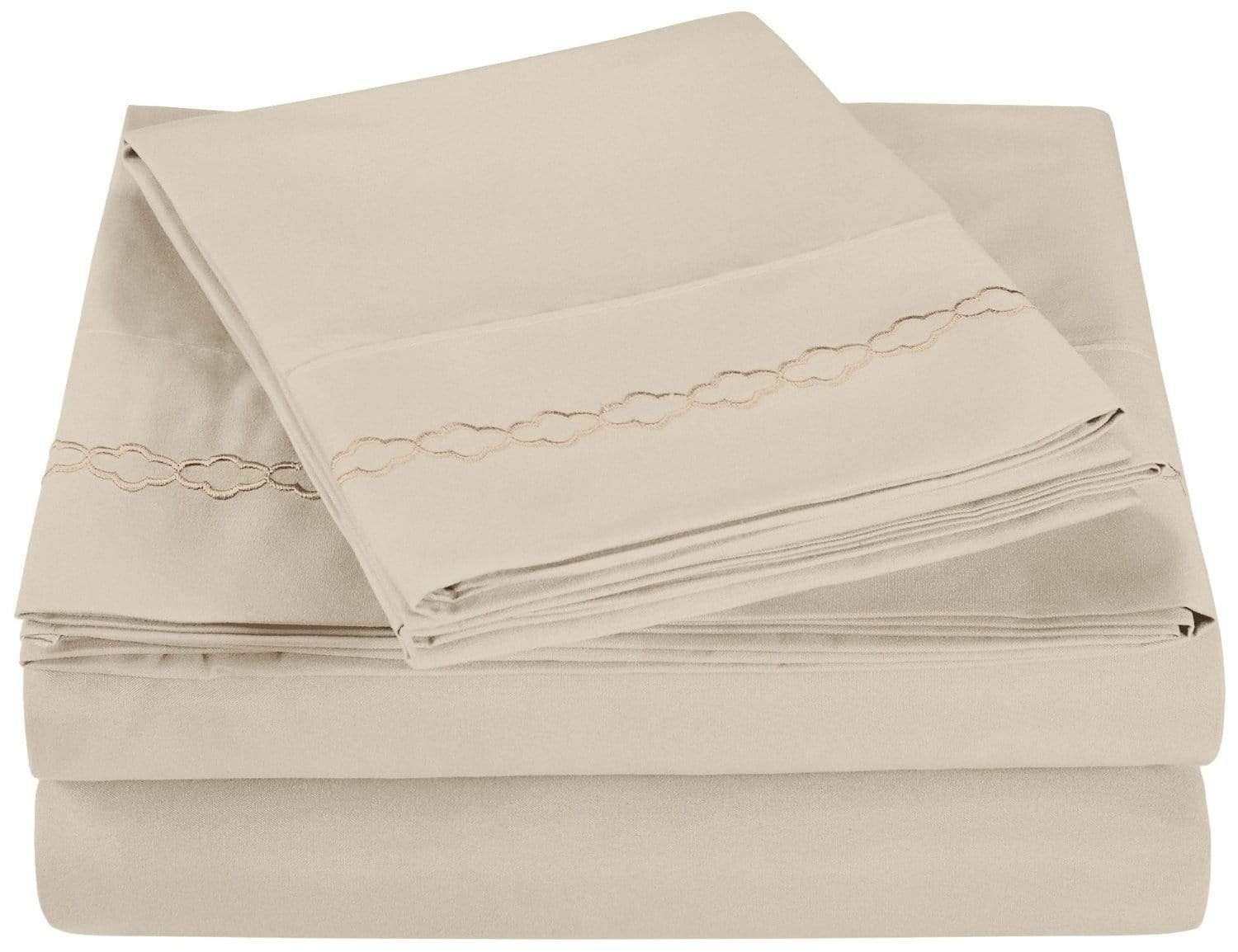3000 Series Wrinkle Resistant Cloud Embroidered Sheet Set with White FredCo